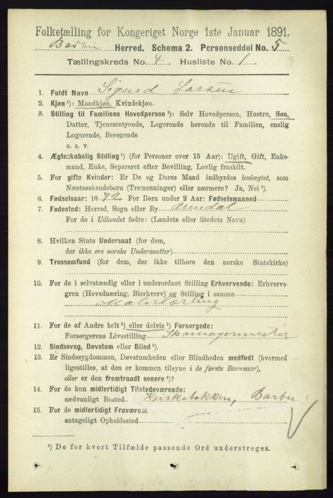 RA, 1891 census for 0990 Barbu, 1891, p. 2445