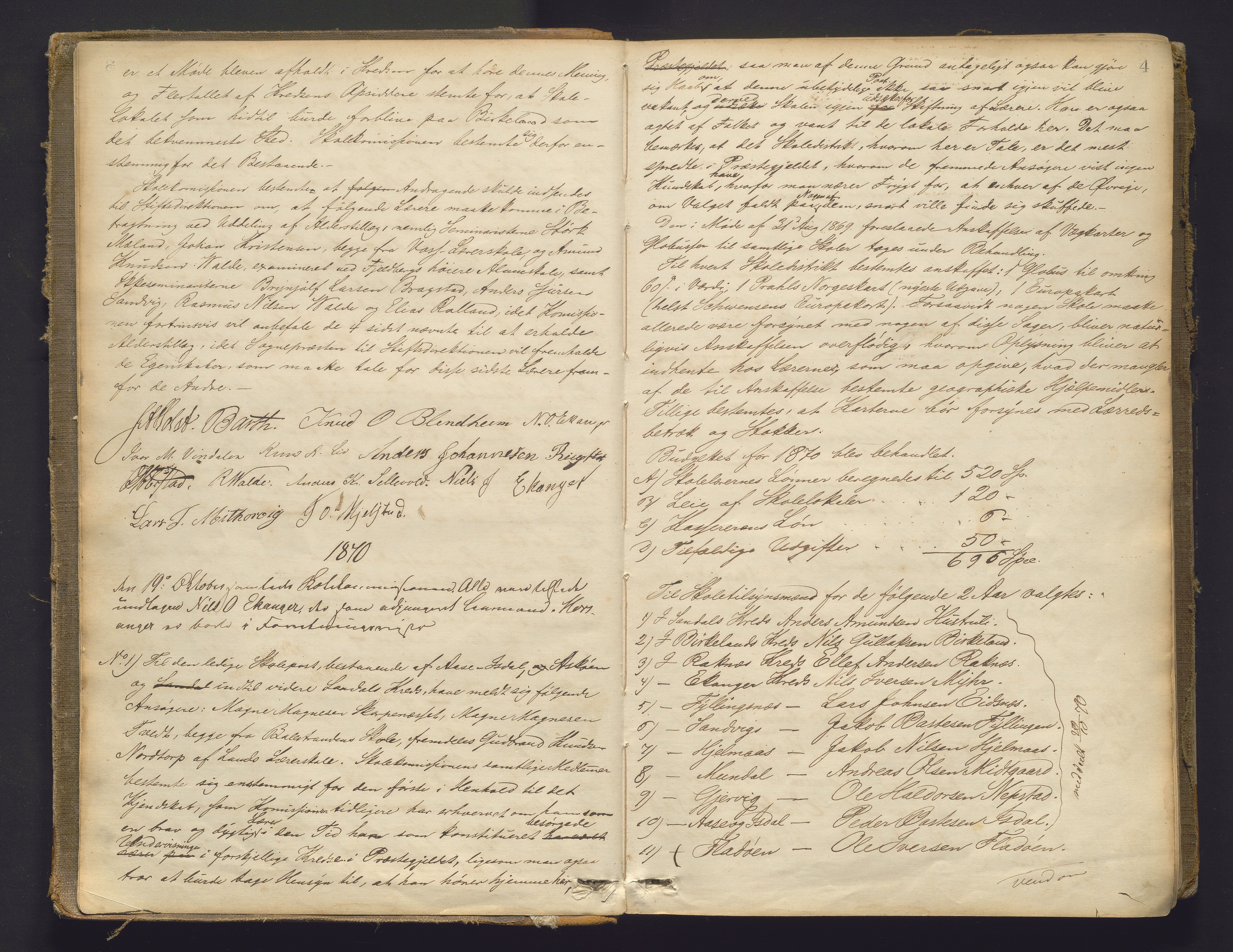 Hamre kommune. Skulestyret, IKAH/1254-211/A/Aa/L0001: Møtebok for Hamre skulestyre (og nytta som kopibok og postjournal, sjå innhold), 1869-1923