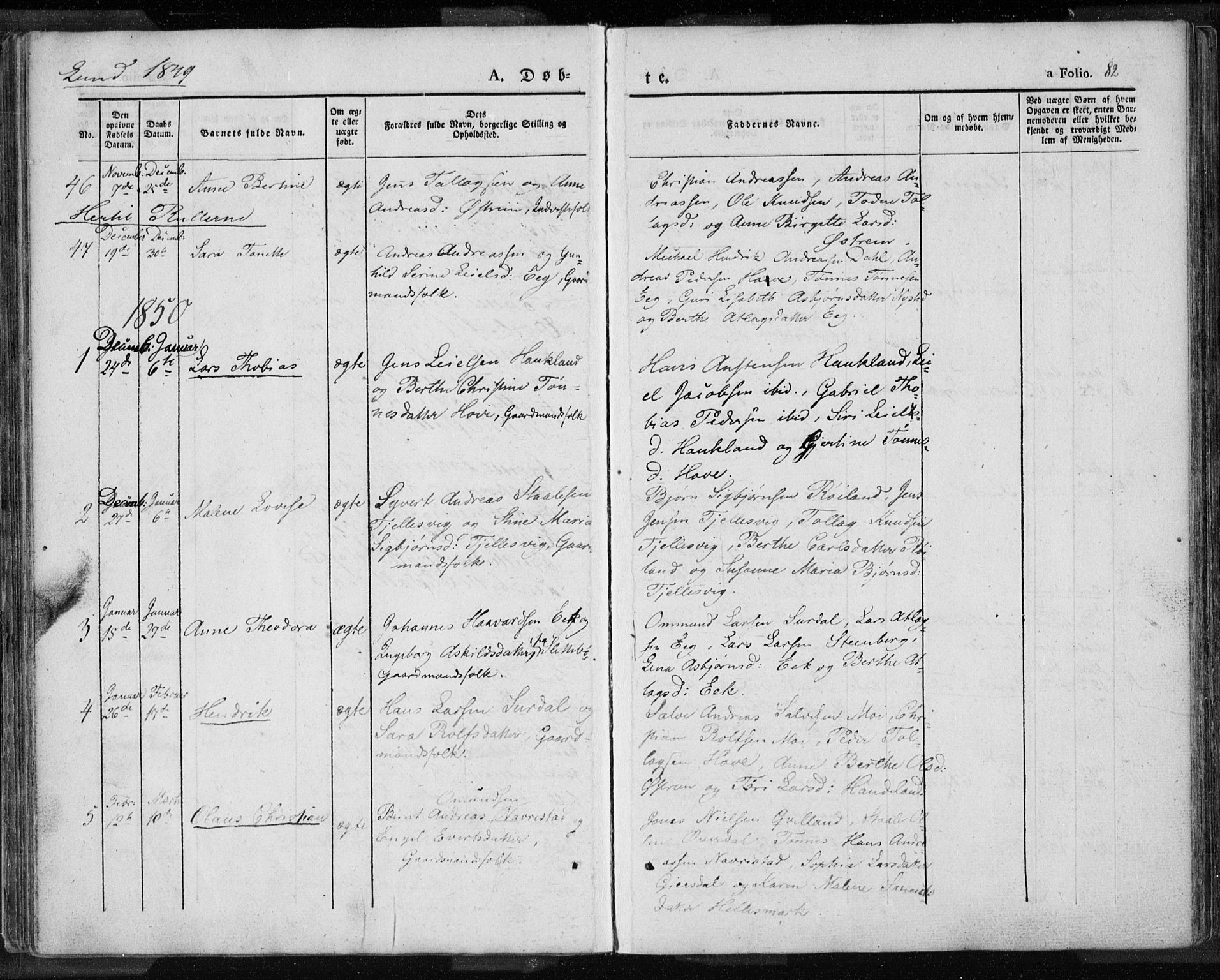 Lund sokneprestkontor, AV/SAST-A-101809/S06/L0007: Parish register (official) no. A 7.1, 1833-1854, p. 82