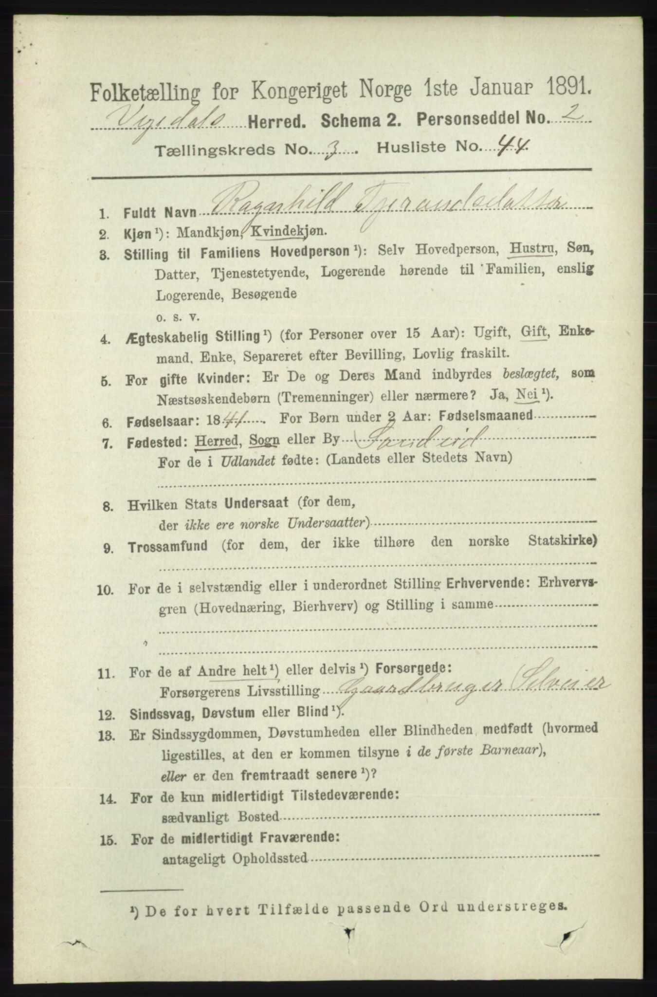 RA, 1891 census for 1157 Vikedal, 1891, p. 891