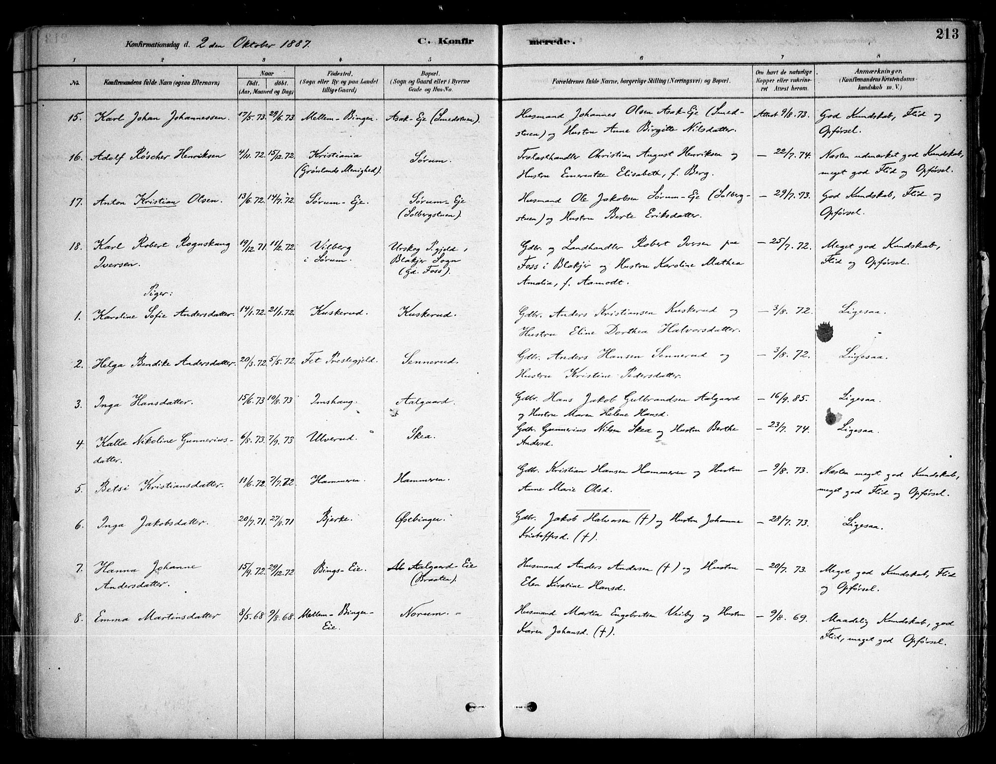 Sørum prestekontor Kirkebøker, AV/SAO-A-10303/F/Fa/L0007: Parish register (official) no. I 7, 1878-1914, p. 213