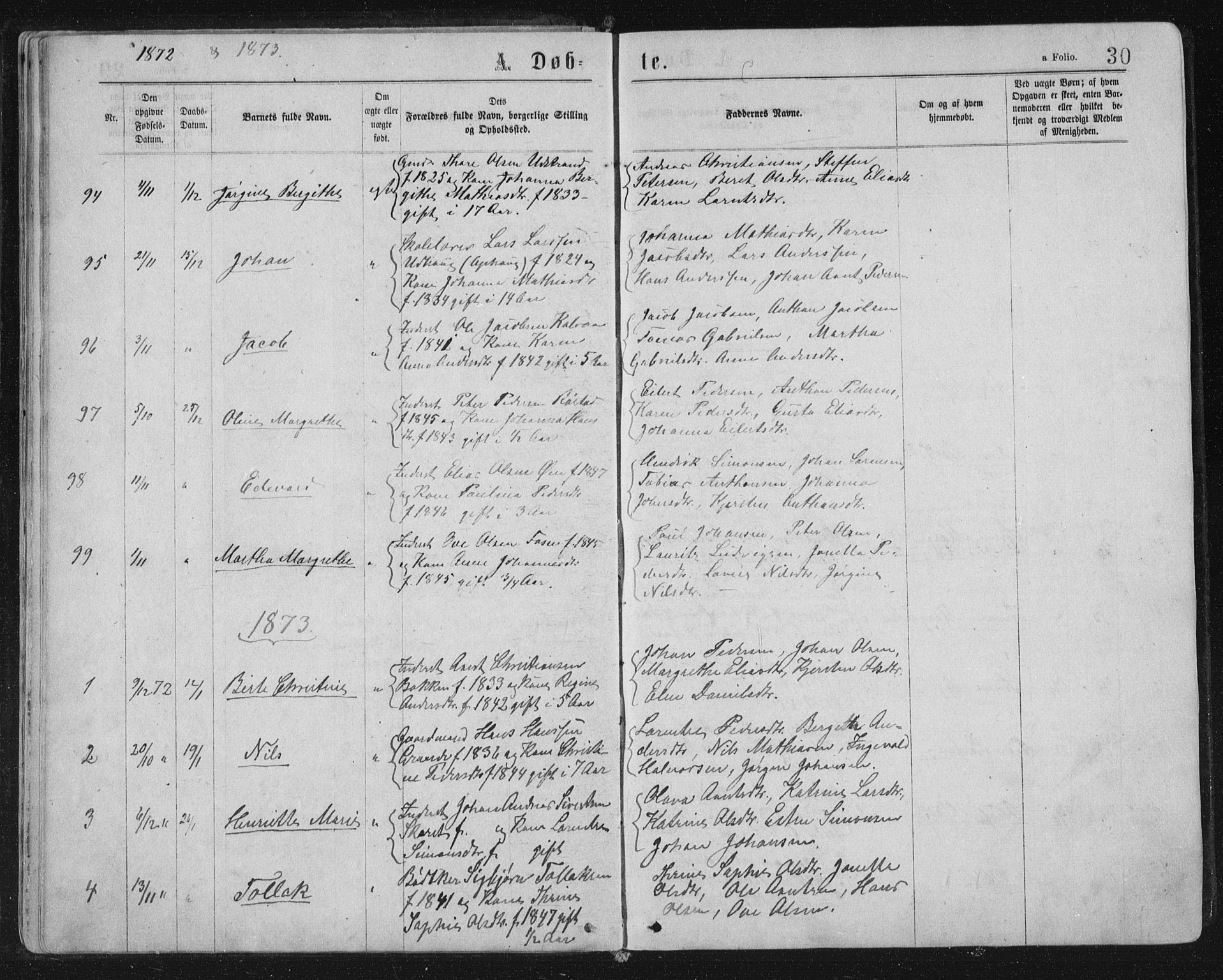 Ministerialprotokoller, klokkerbøker og fødselsregistre - Sør-Trøndelag, SAT/A-1456/659/L0745: Parish register (copy) no. 659C02, 1869-1892, p. 30