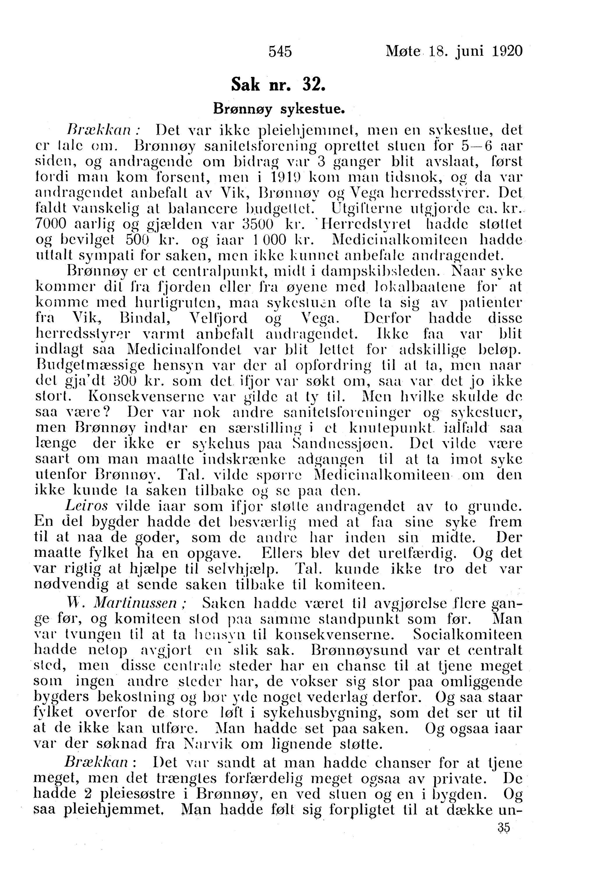 Nordland Fylkeskommune. Fylkestinget, AIN/NFK-17/176/A/Ac/L0043: Fylkestingsforhandlinger 1920, 1920