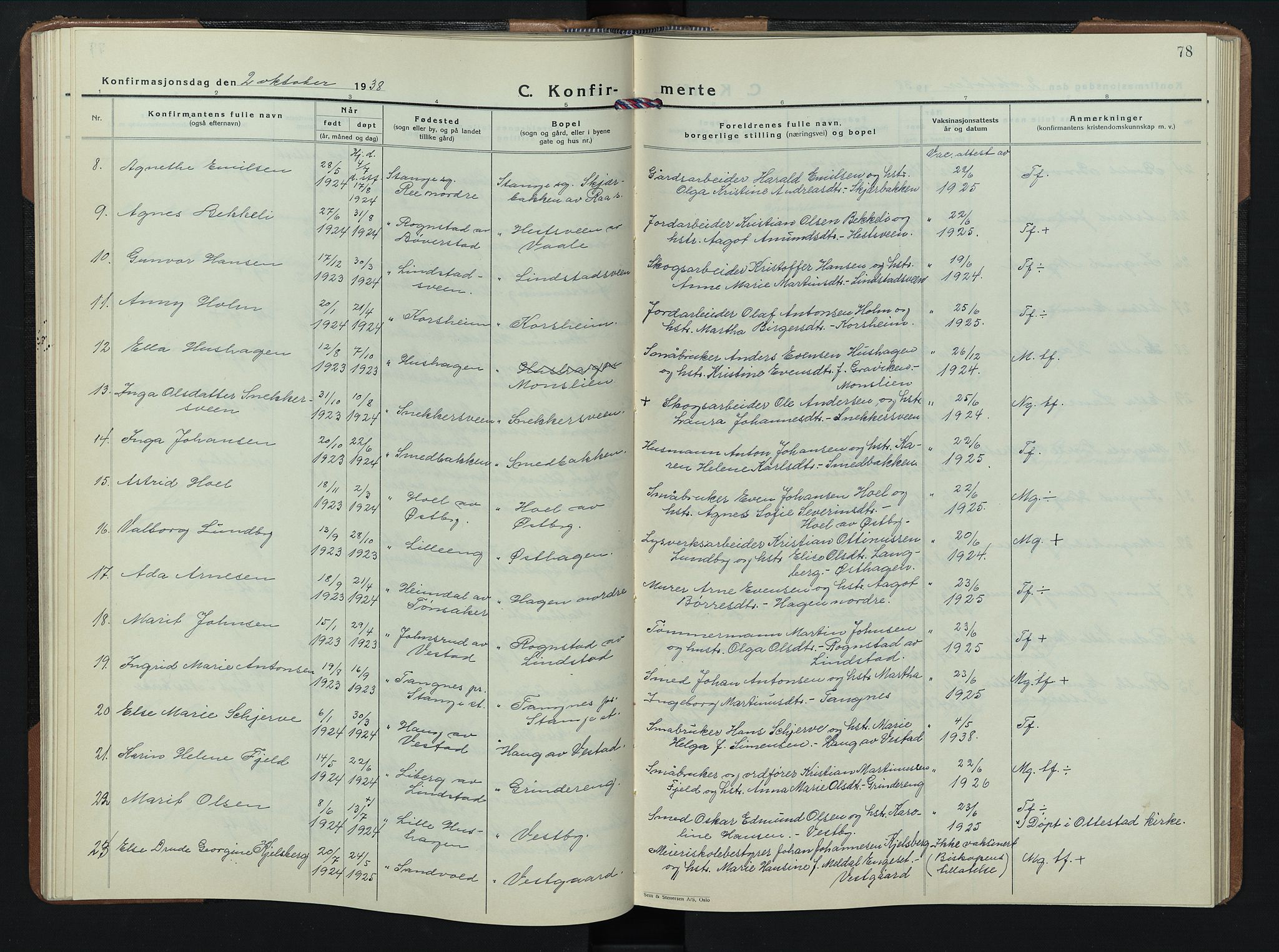 Stange prestekontor, AV/SAH-PREST-002/L/L0020: Parish register (copy) no. 20, 1936-1947, p. 78