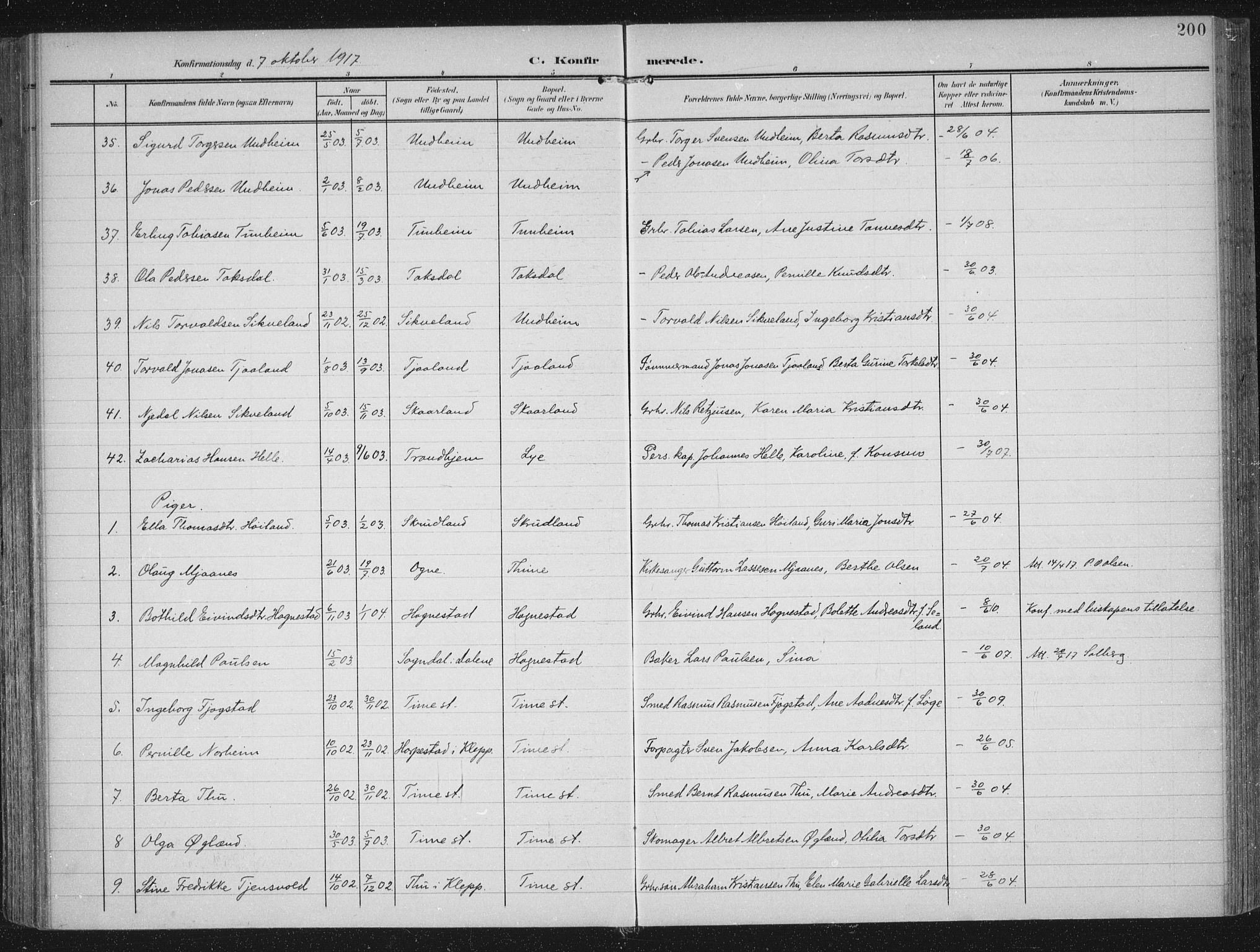 Lye sokneprestkontor, AV/SAST-A-101794/002/A/L0001: Parish register (official) no. A 12, 1904-1920, p. 200