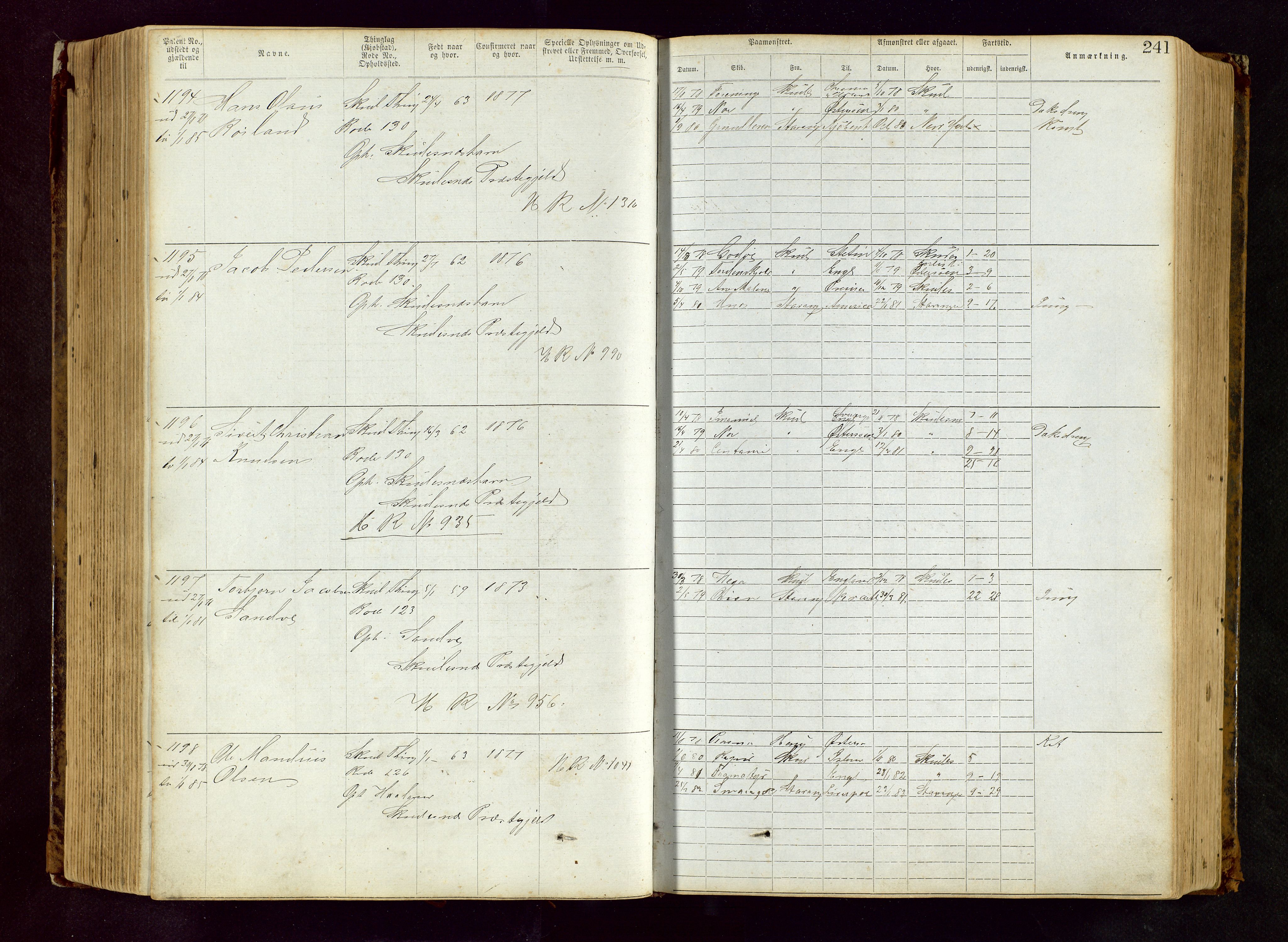 Haugesund sjømannskontor, AV/SAST-A-102007/F/Ff/L0002: Sjøfartsrulle Skudenes krets nr. 1-2719, 1868-1948, p. 241