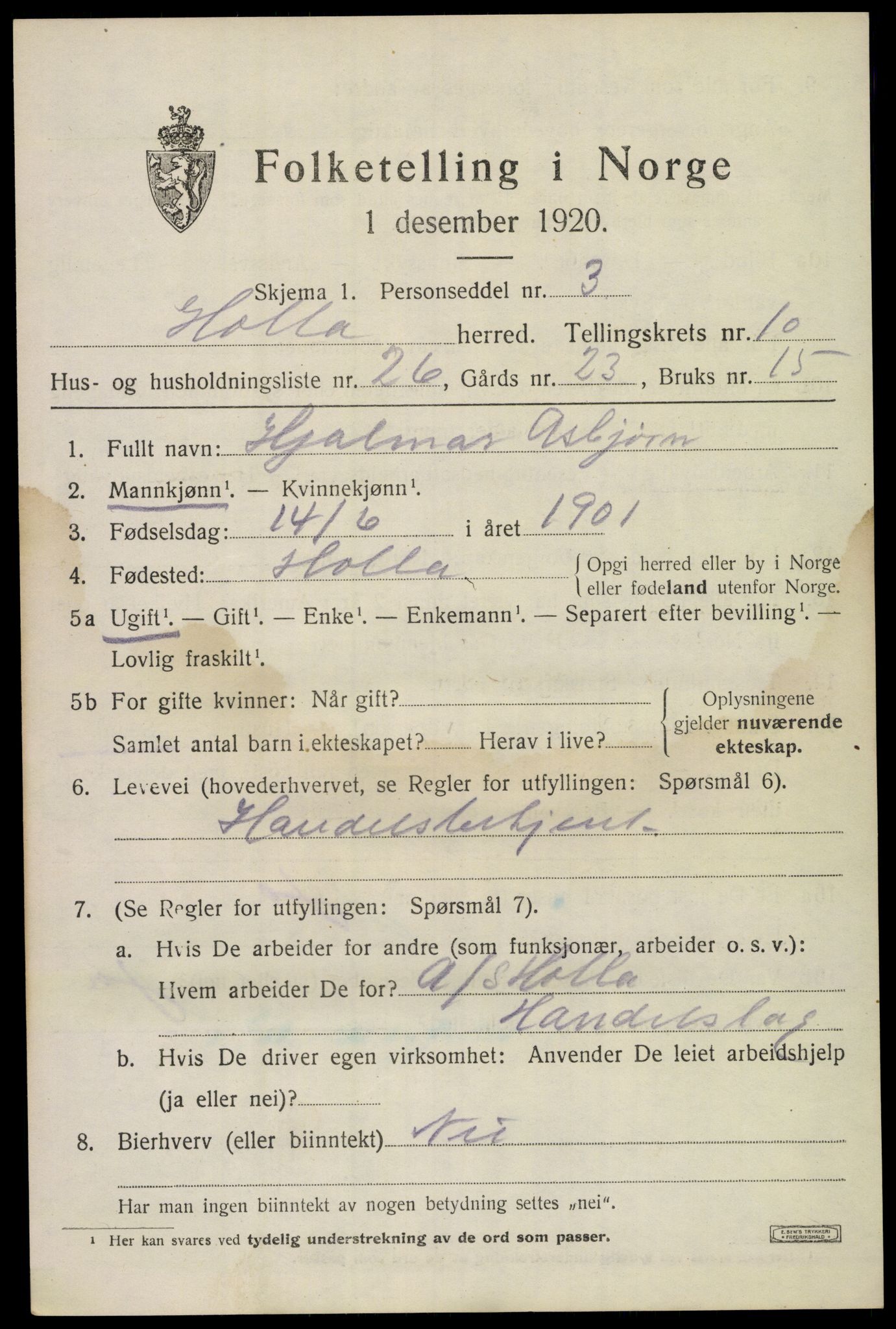 SAKO, 1920 census for Holla, 1920, p. 6367