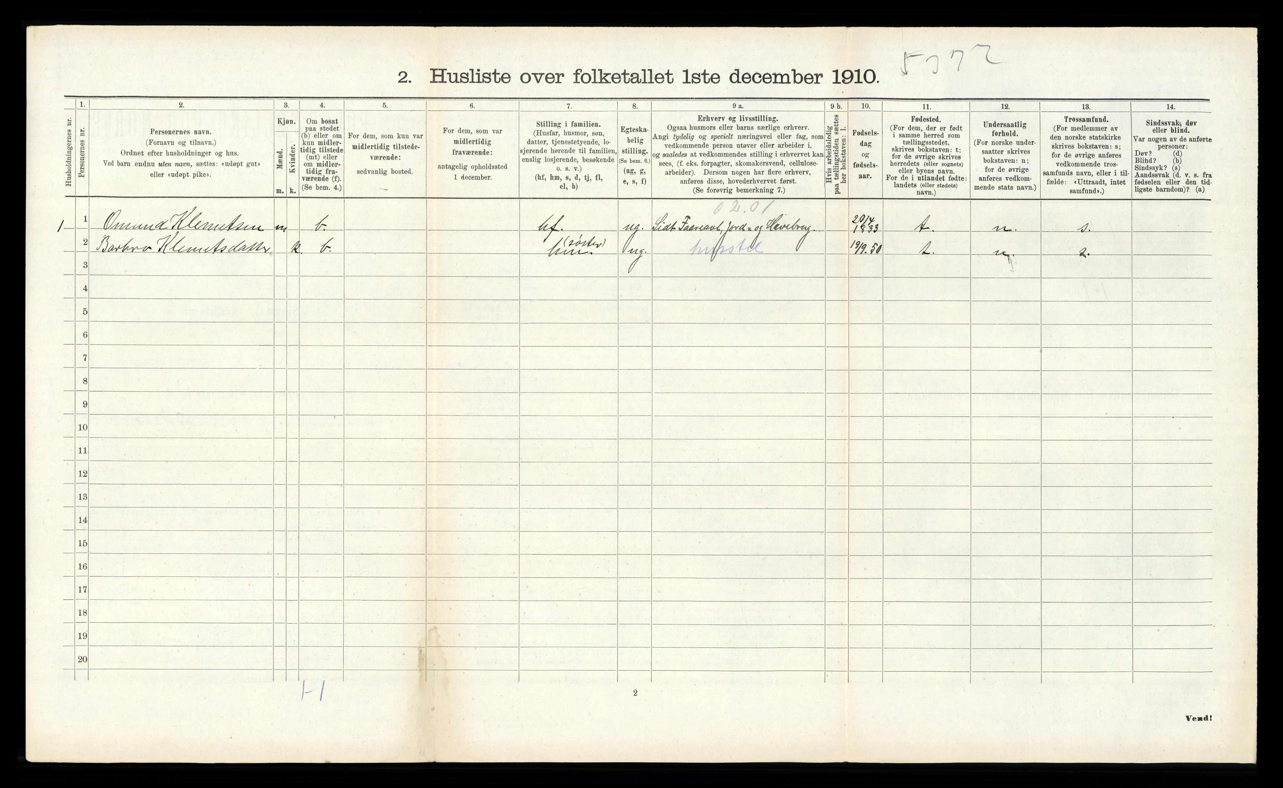 RA, 1910 census for Fjære, 1910, p. 1476