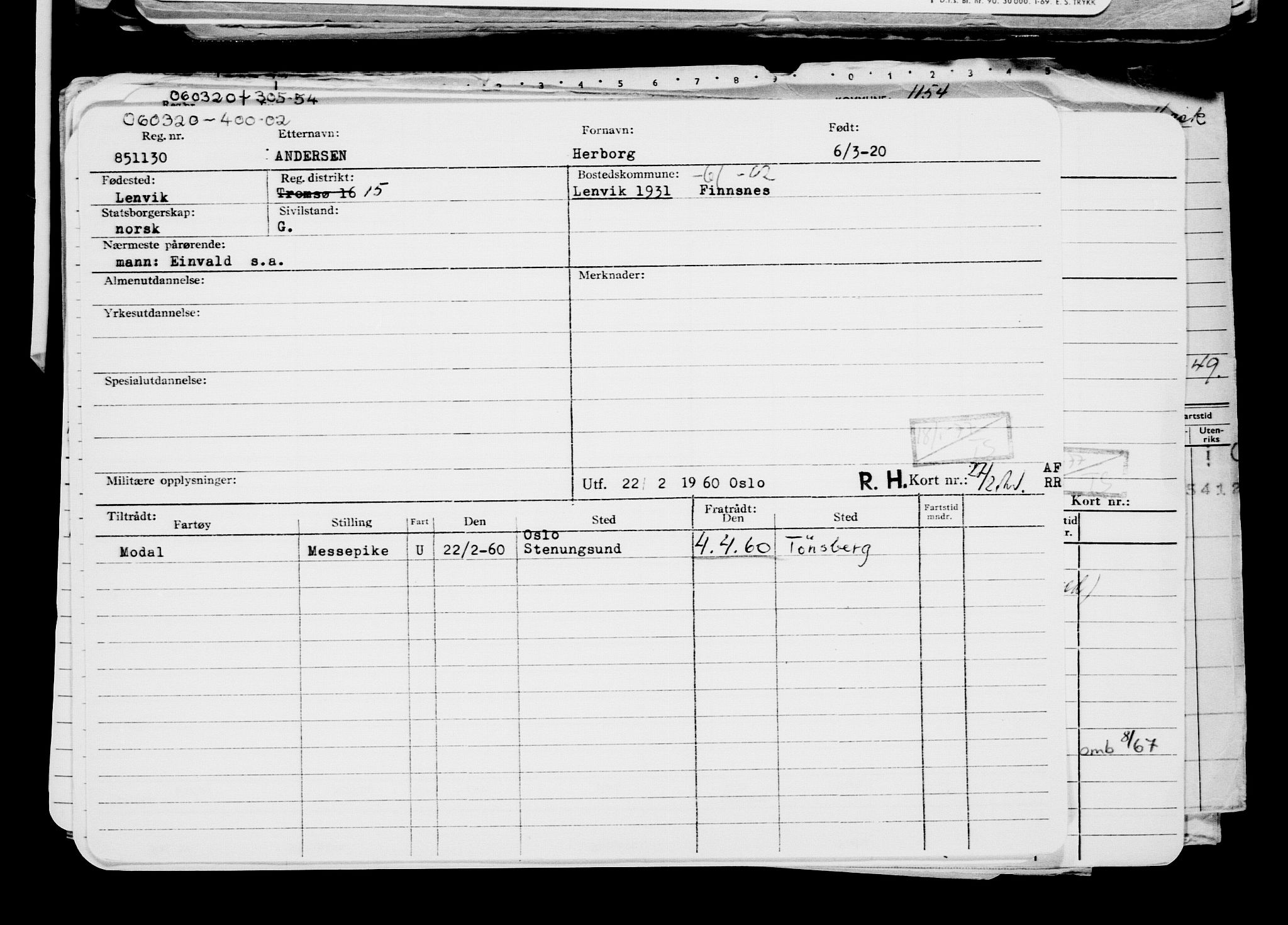 Direktoratet for sjømenn, RA/S-3545/G/Gb/L0178: Hovedkort, 1920, p. 1