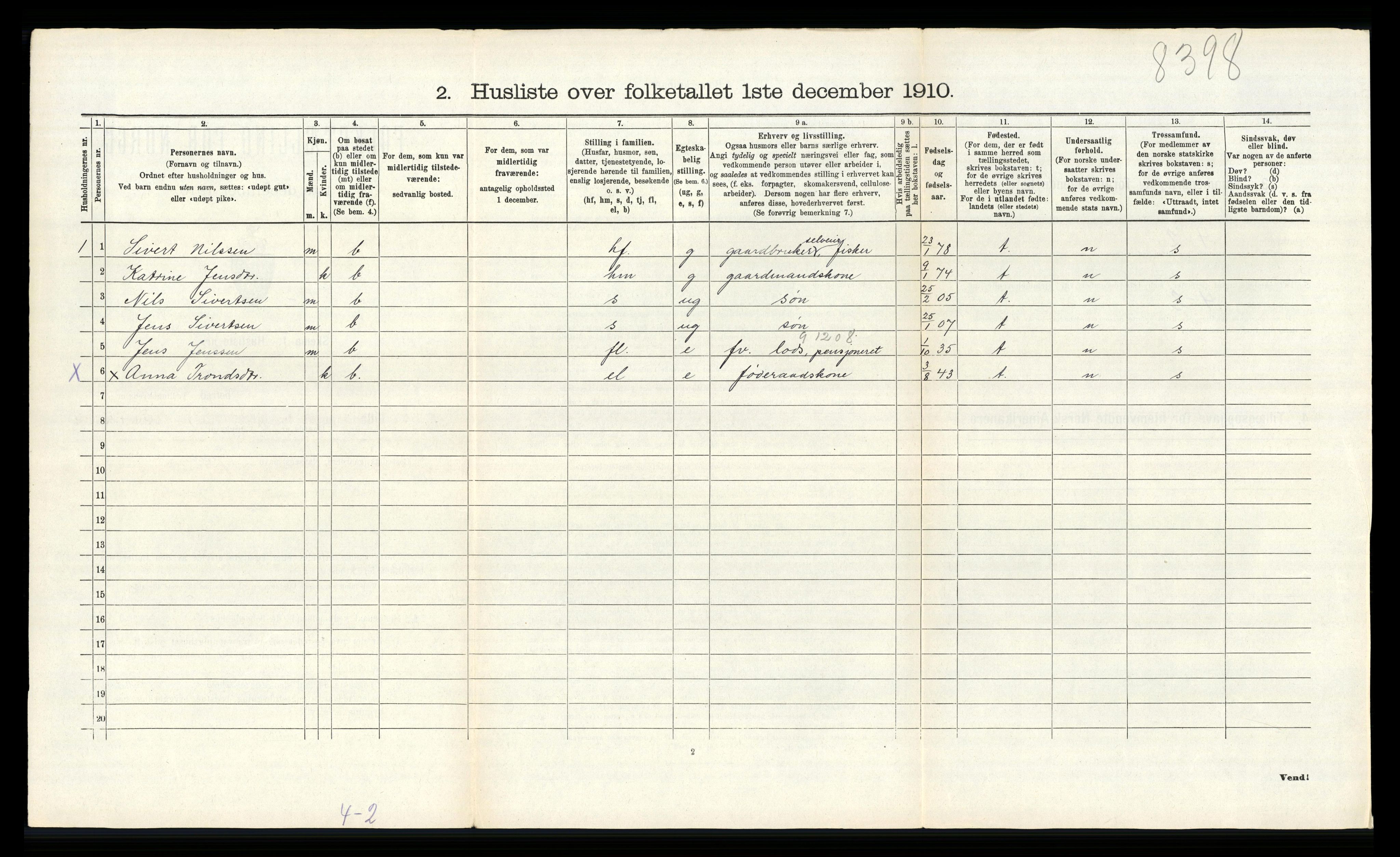 RA, 1910 census for Finnås, 1910, p. 827