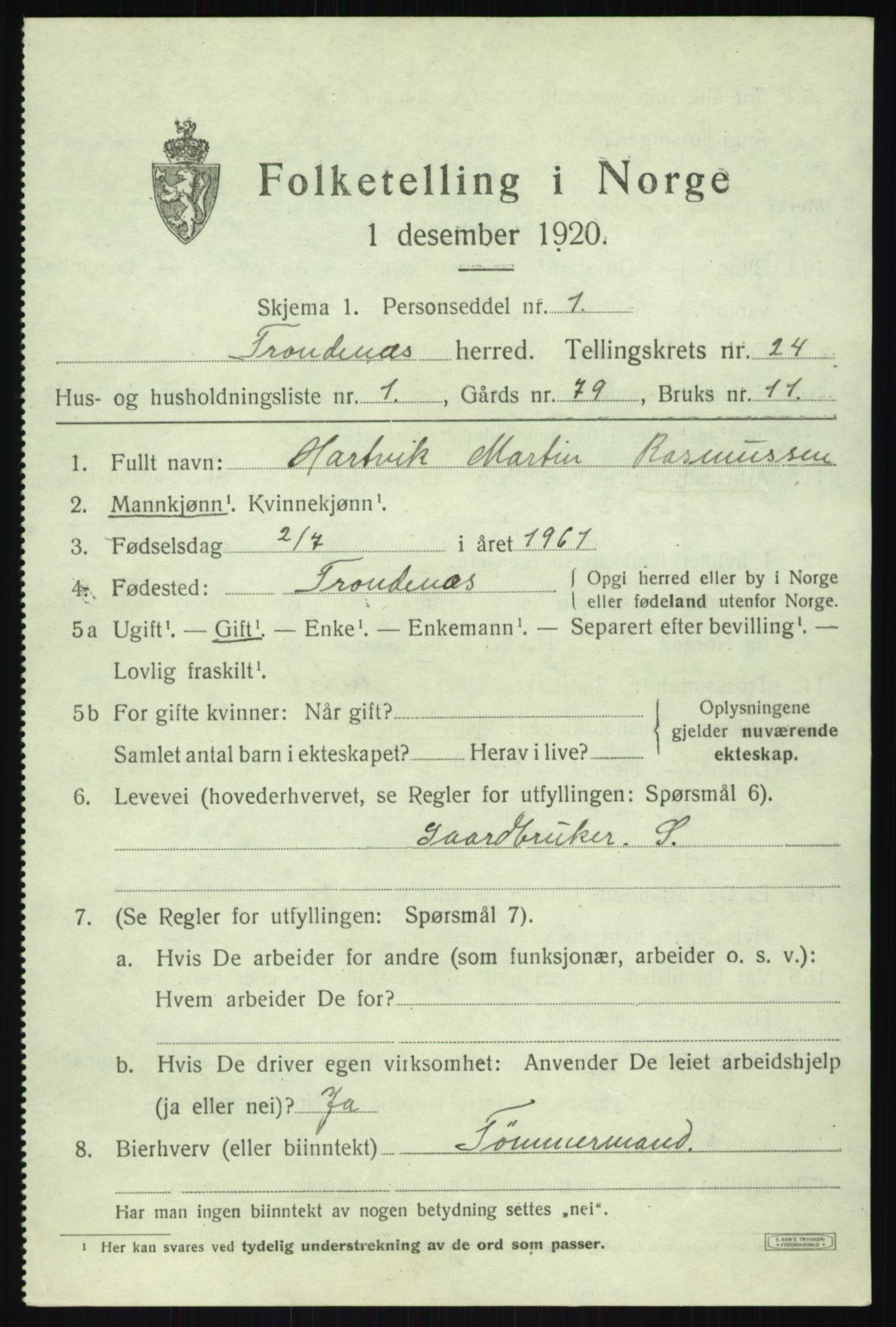 SATØ, 1920 census for Trondenes, 1920, p. 17978