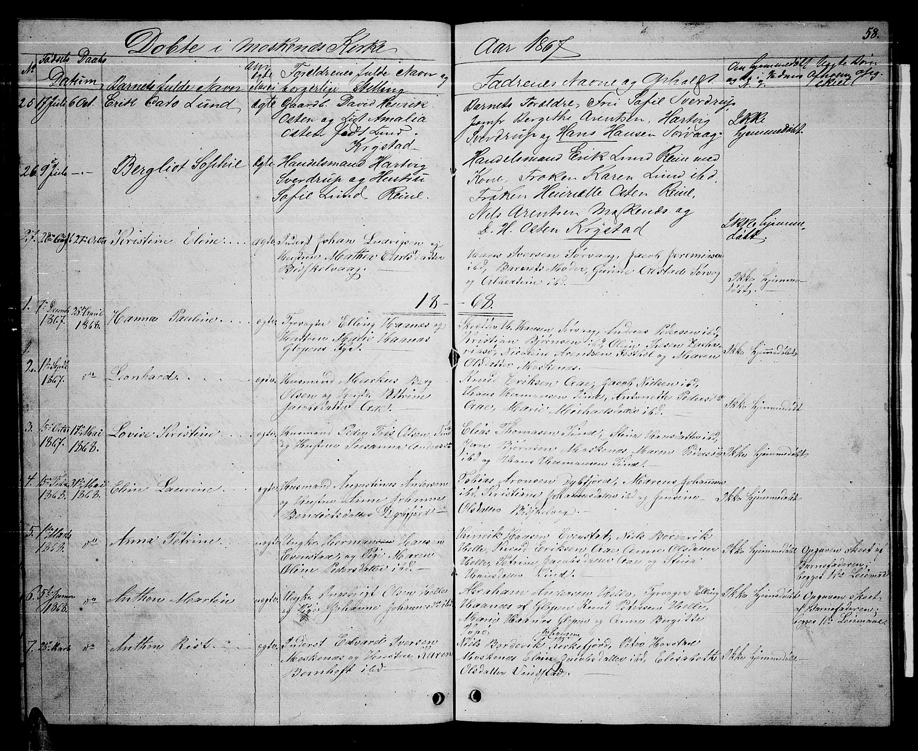 Ministerialprotokoller, klokkerbøker og fødselsregistre - Nordland, SAT/A-1459/886/L1224: Parish register (copy) no. 886C01, 1843-1873, p. 58