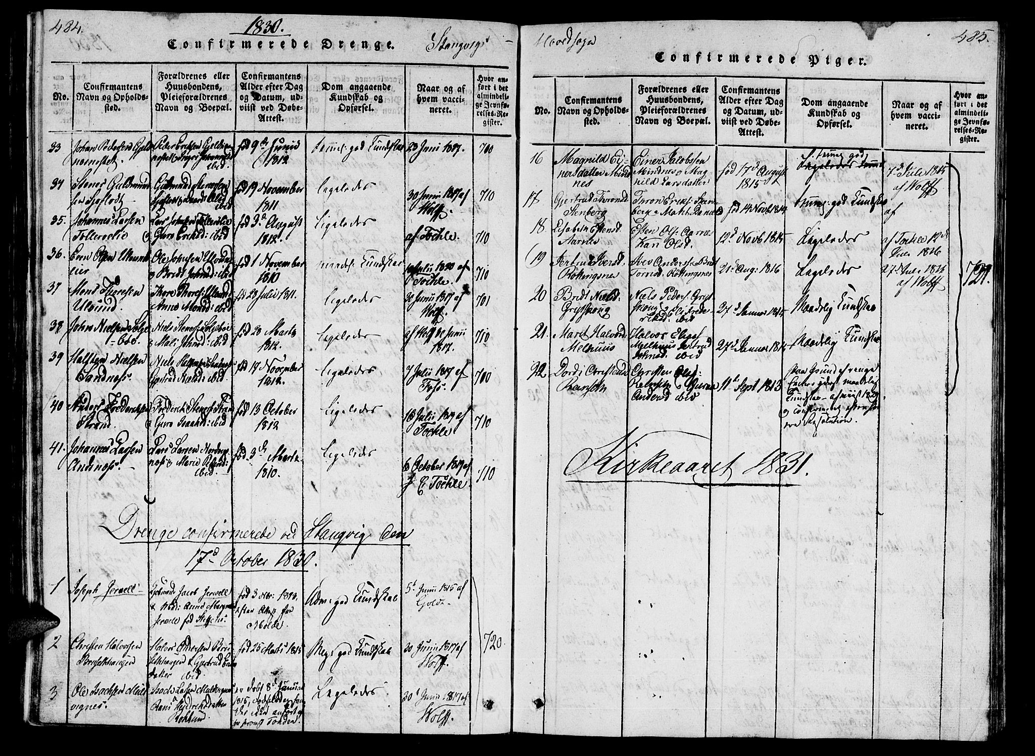 Ministerialprotokoller, klokkerbøker og fødselsregistre - Møre og Romsdal, AV/SAT-A-1454/592/L1023: Parish register (official) no. 592A02, 1820-1830, p. 484-485