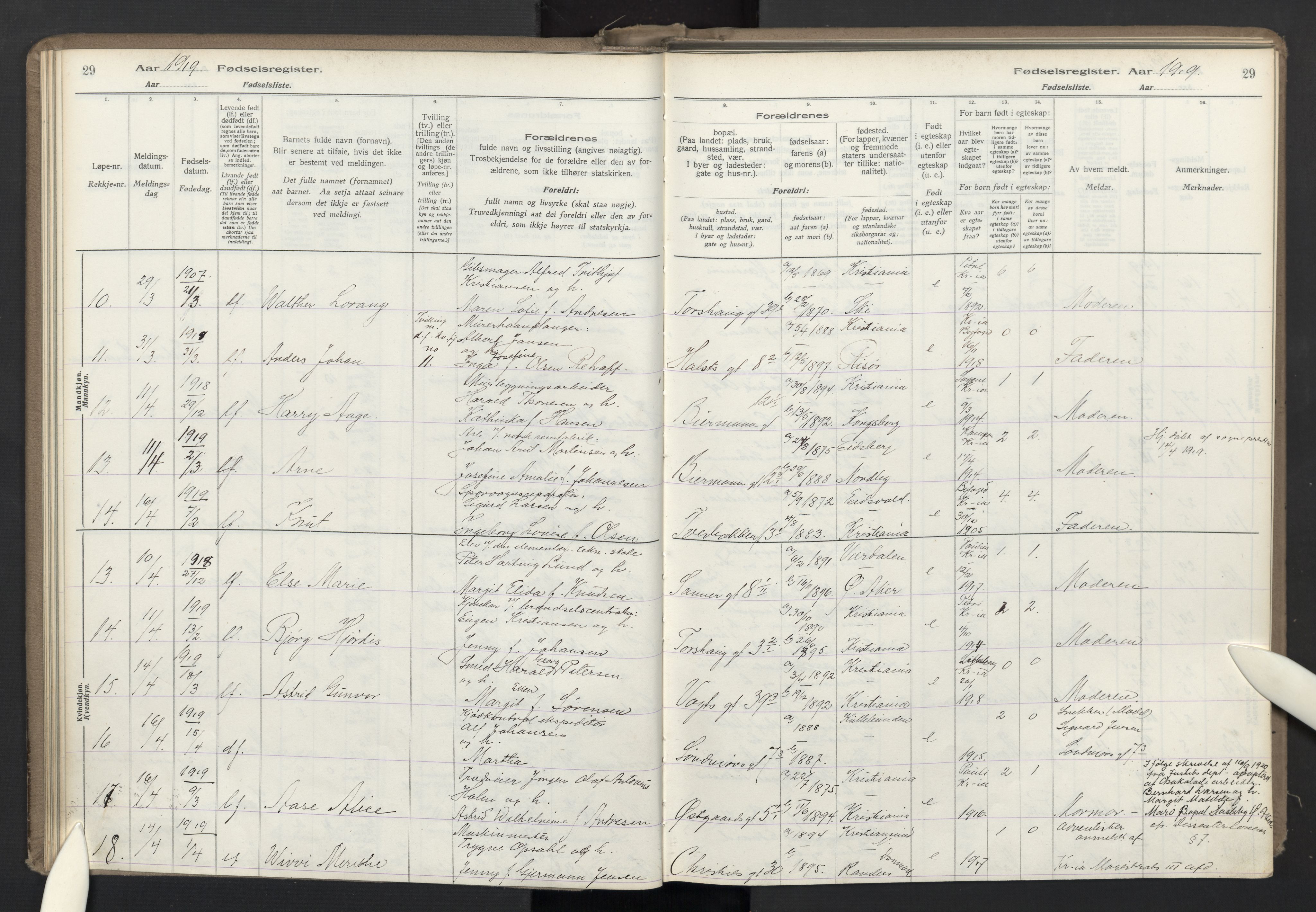 Lilleborg prestekontor Kirkebøker, AV/SAO-A-10343a/J/L0001: Birth register no. 1, 1917-1944, p. 29