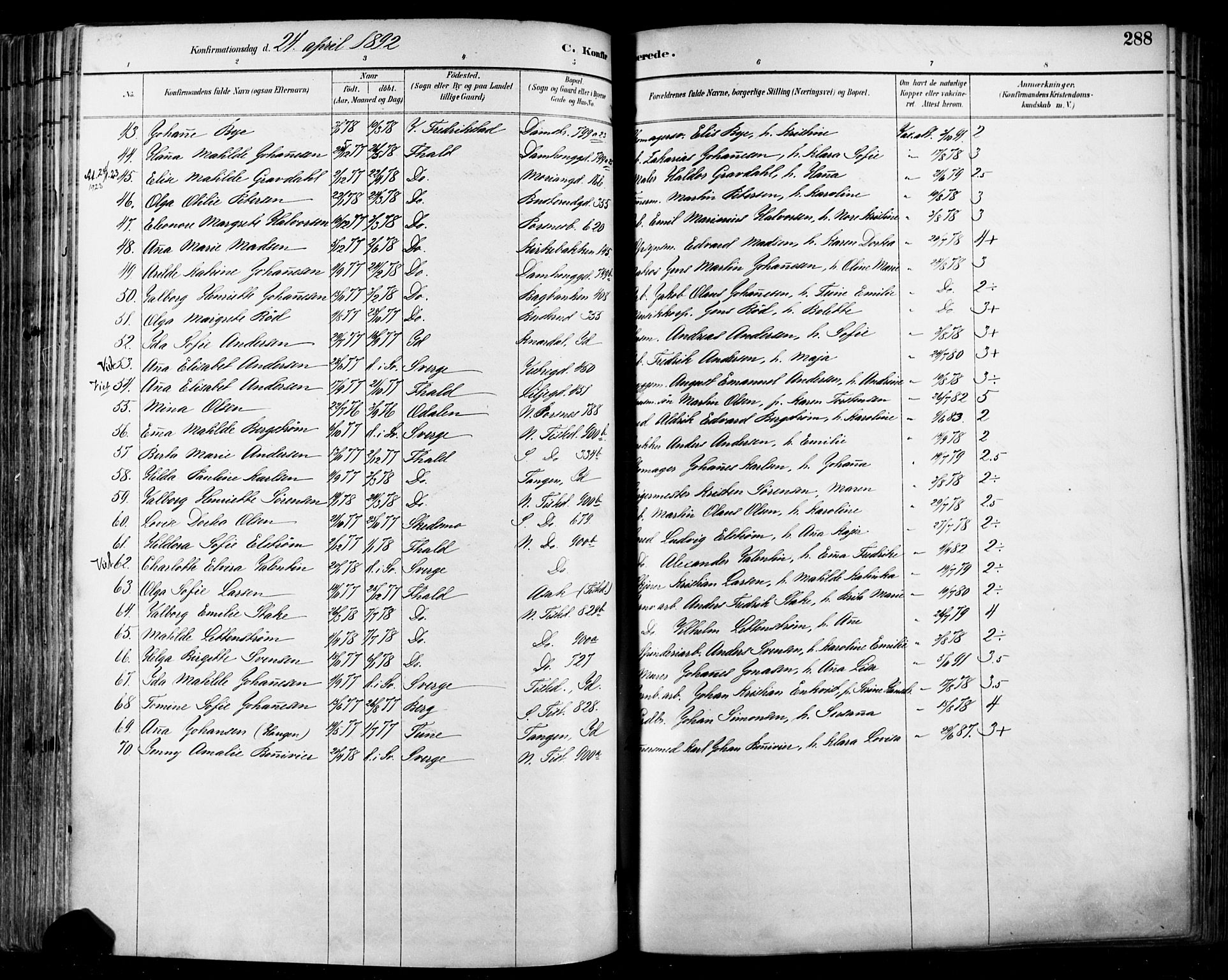 Halden prestekontor Kirkebøker, SAO/A-10909/F/Fa/L0013: Parish register (official) no. I 13, 1890-1906, p. 288