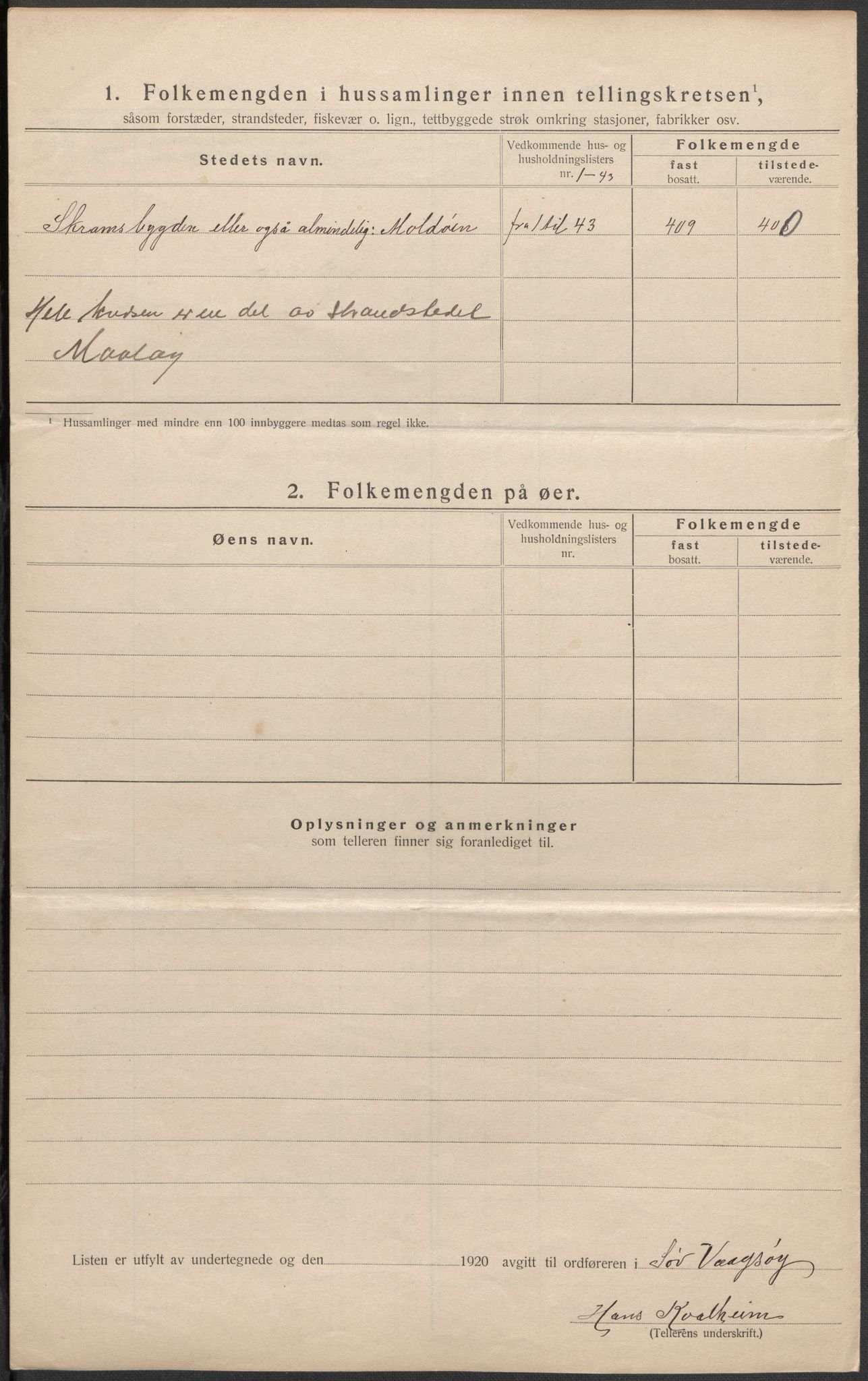 SAB, 1920 census for Sør-Vågsøy, 1920, p. 22