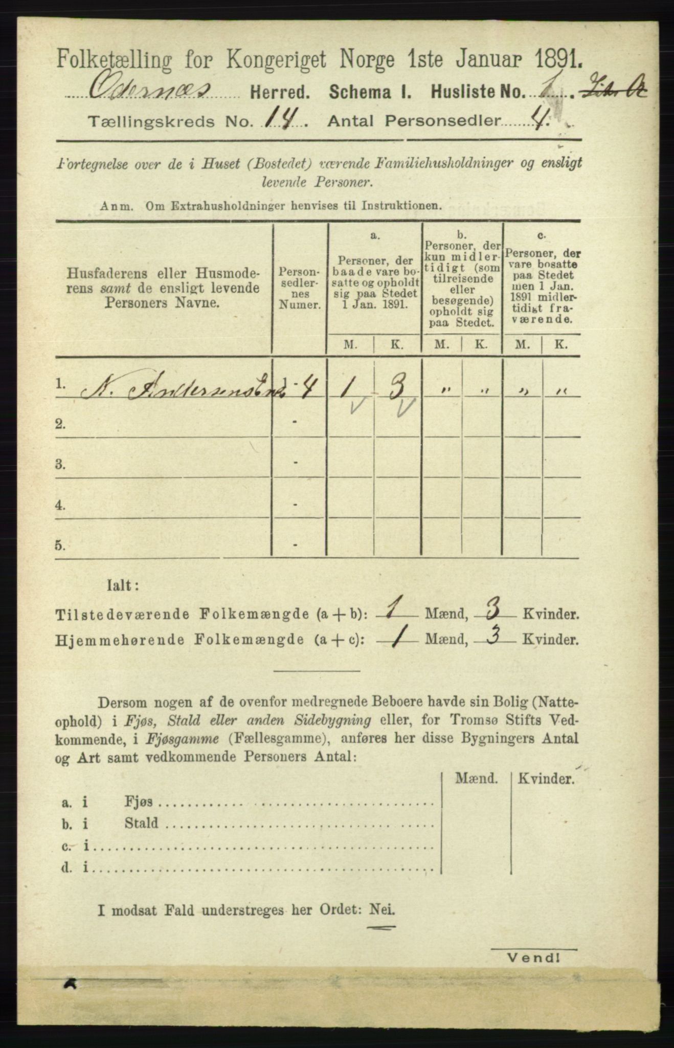 RA, 1891 census for 1012 Oddernes, 1891, p. 4839