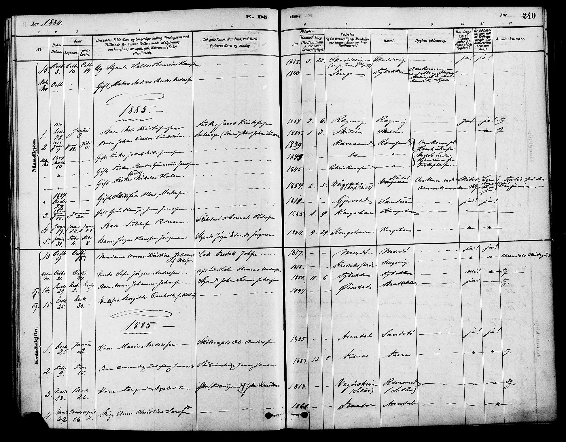 Tromøy sokneprestkontor, AV/SAK-1111-0041/F/Fa/L0009: Parish register (official) no. A 9, 1878-1896, p. 240