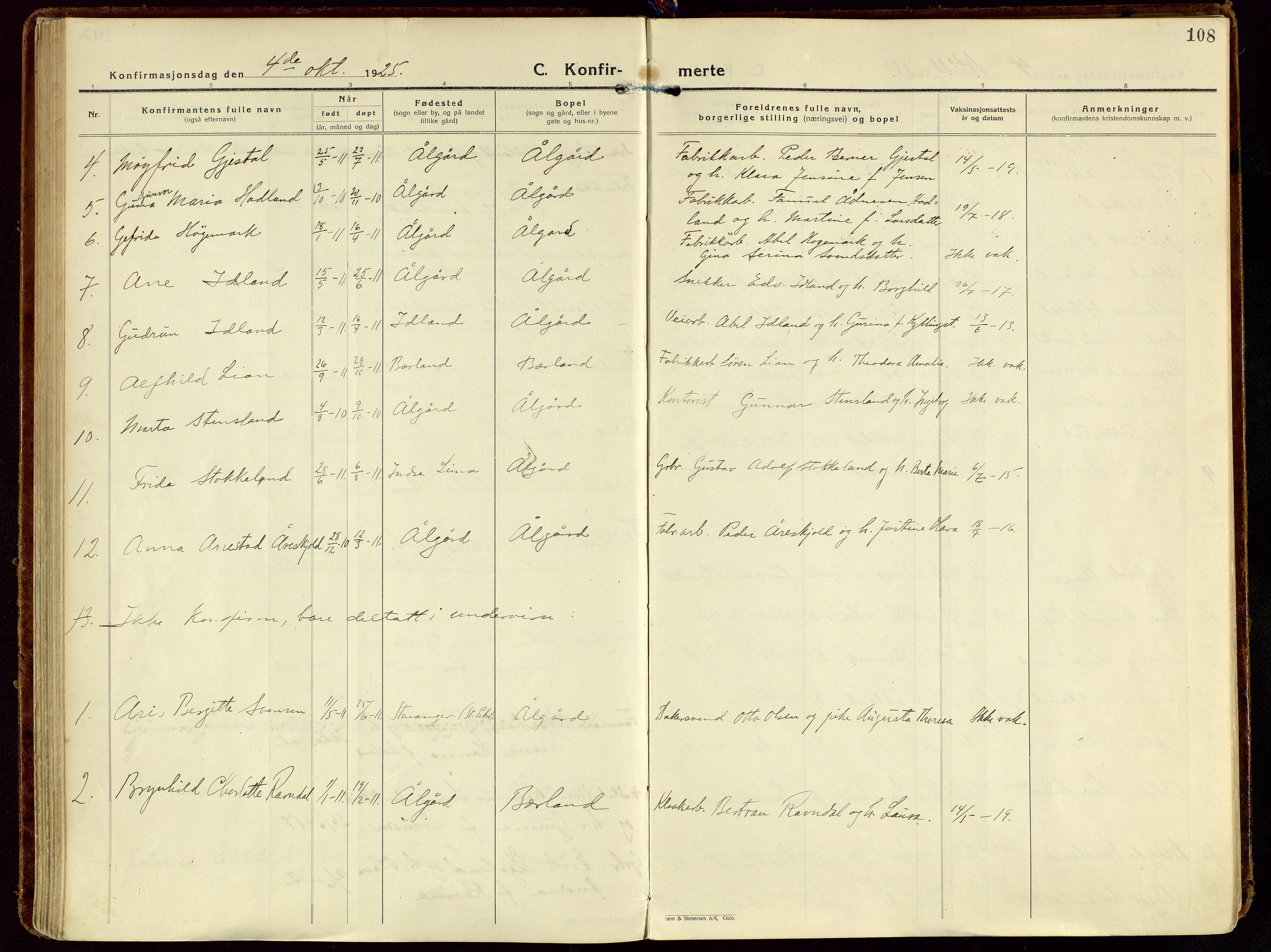 Gjesdal sokneprestkontor, SAST/A-101796/003/O/L0001: Parish register (official) no. A 1, 1925-1949, p. 108