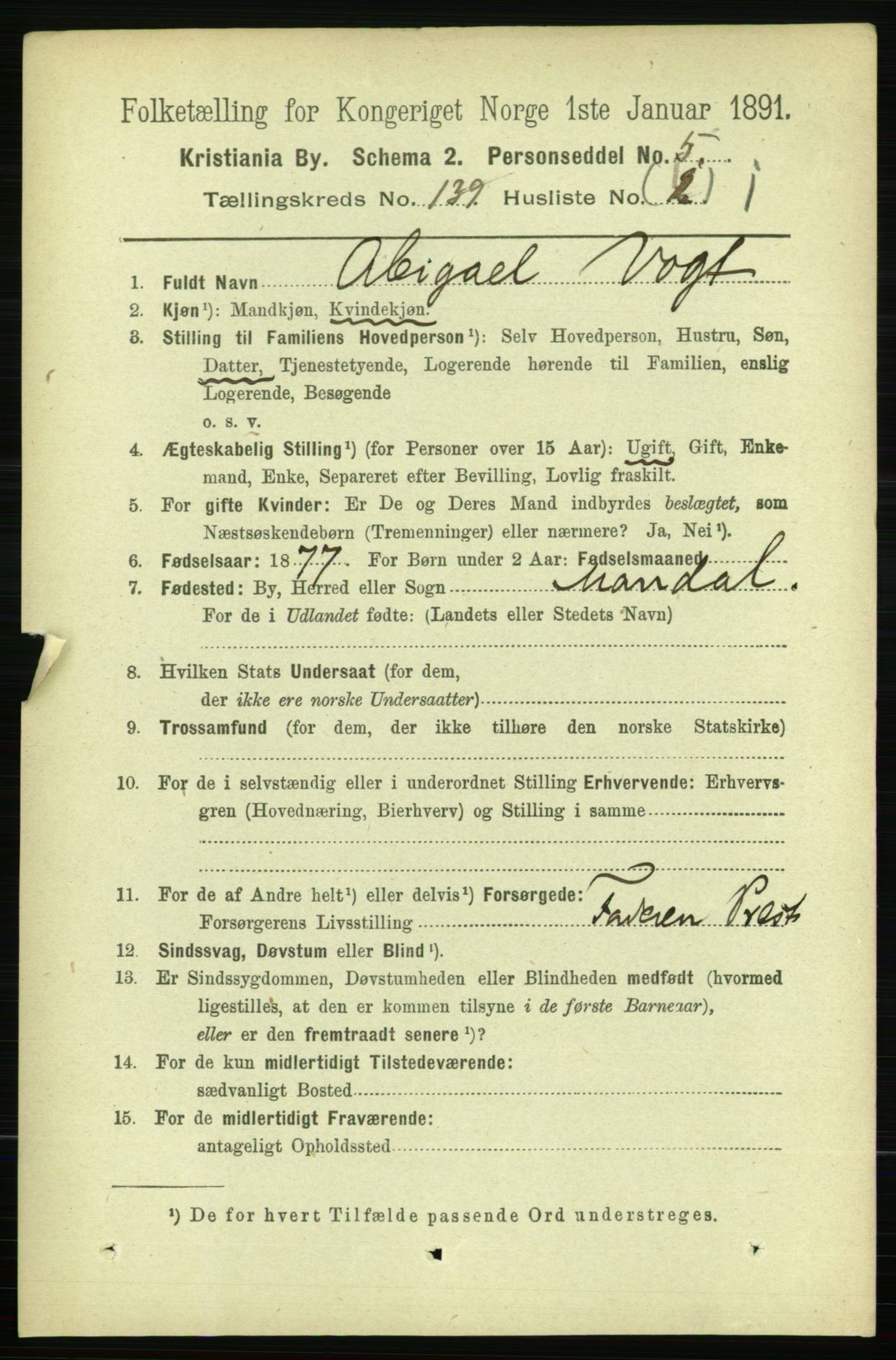 RA, 1891 census for 0301 Kristiania, 1891, p. 77020