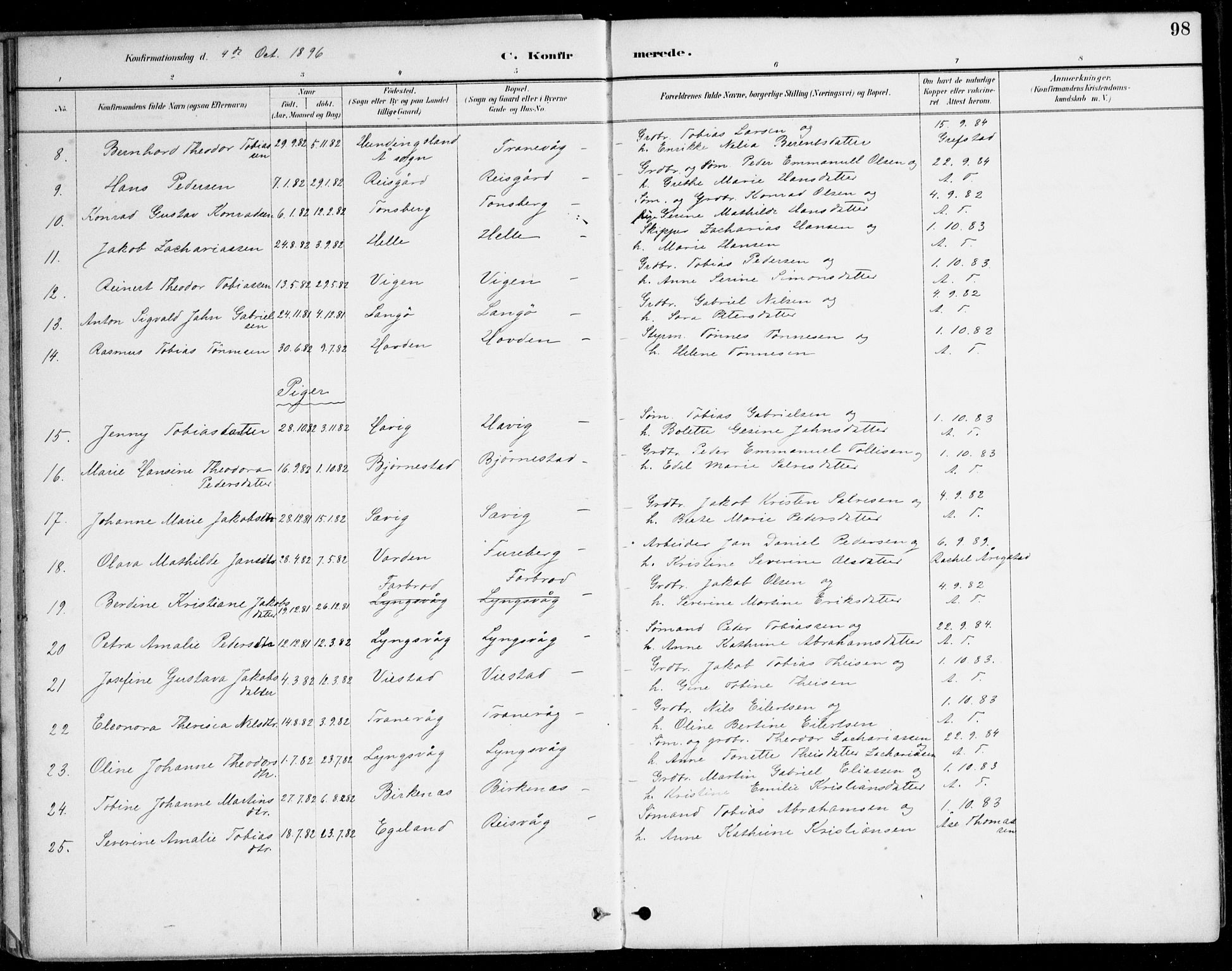 Herad sokneprestkontor, AV/SAK-1111-0018/F/Fa/Fab/L0005: Parish register (official) no. A 5, 1886-1913, p. 98