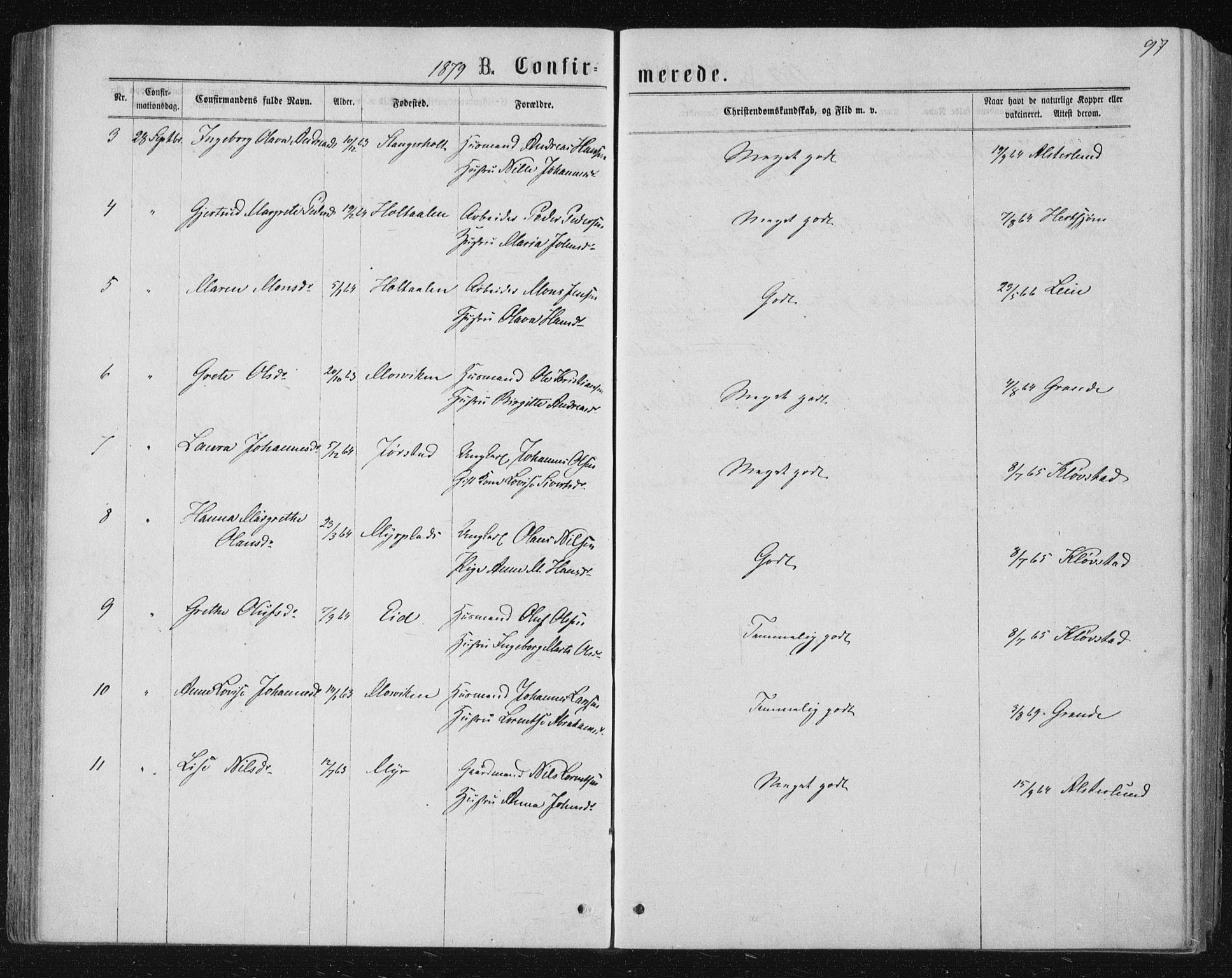 Ministerialprotokoller, klokkerbøker og fødselsregistre - Nord-Trøndelag, AV/SAT-A-1458/722/L0219: Parish register (official) no. 722A06, 1868-1880, p. 97