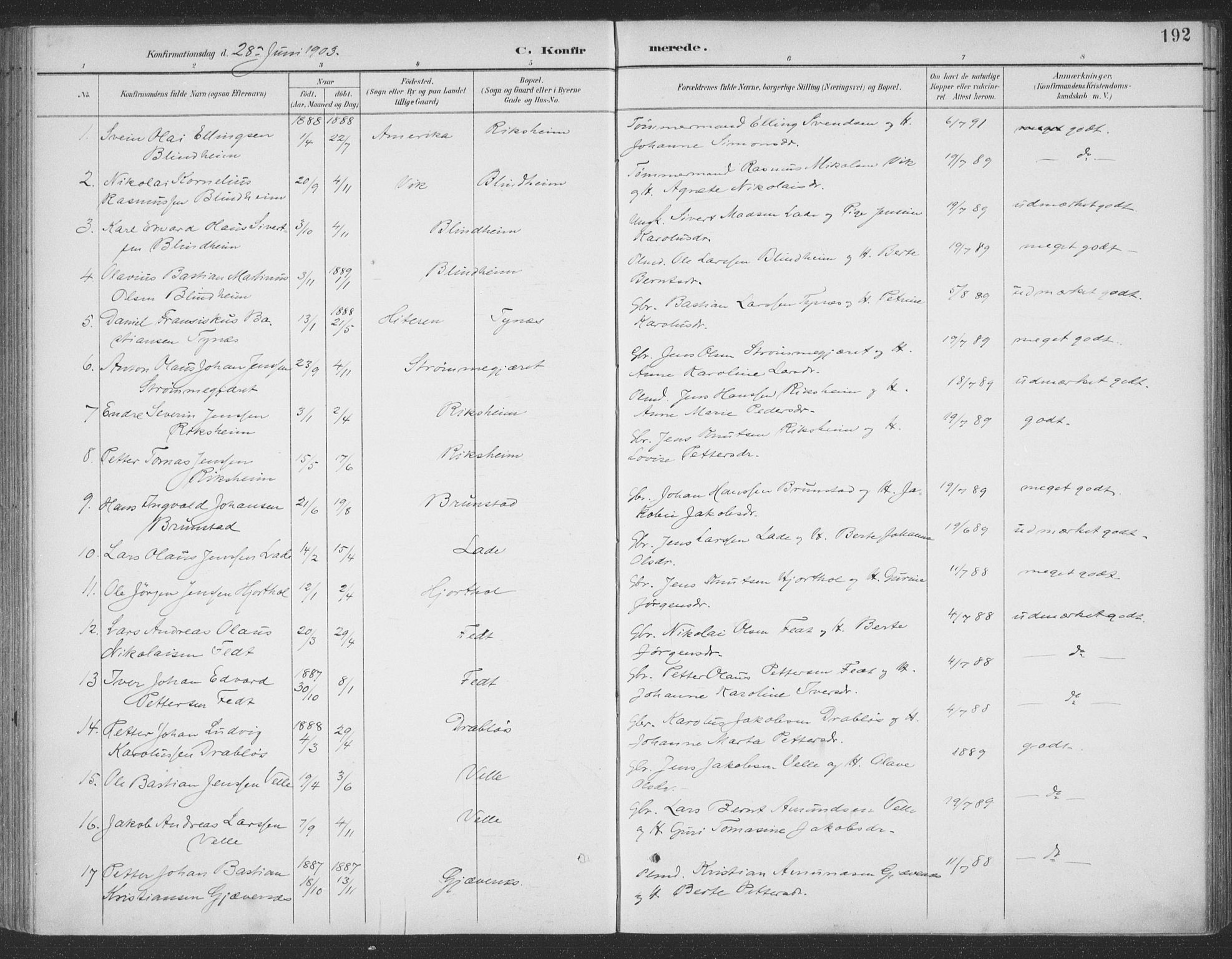 Ministerialprotokoller, klokkerbøker og fødselsregistre - Møre og Romsdal, SAT/A-1454/523/L0335: Parish register (official) no. 523A02, 1891-1911, p. 192