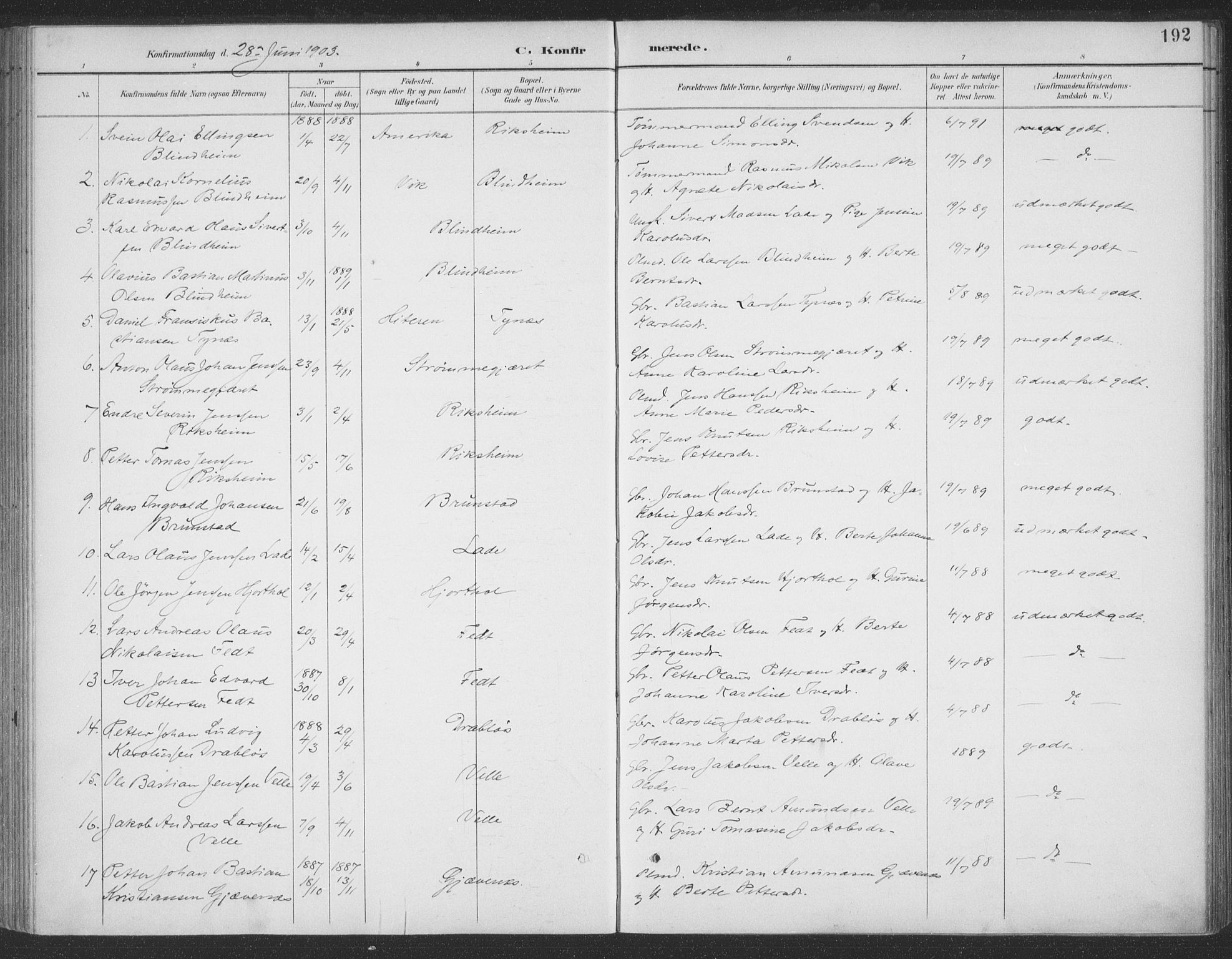 Ministerialprotokoller, klokkerbøker og fødselsregistre - Møre og Romsdal, AV/SAT-A-1454/523/L0335: Parish register (official) no. 523A02, 1891-1911, p. 192