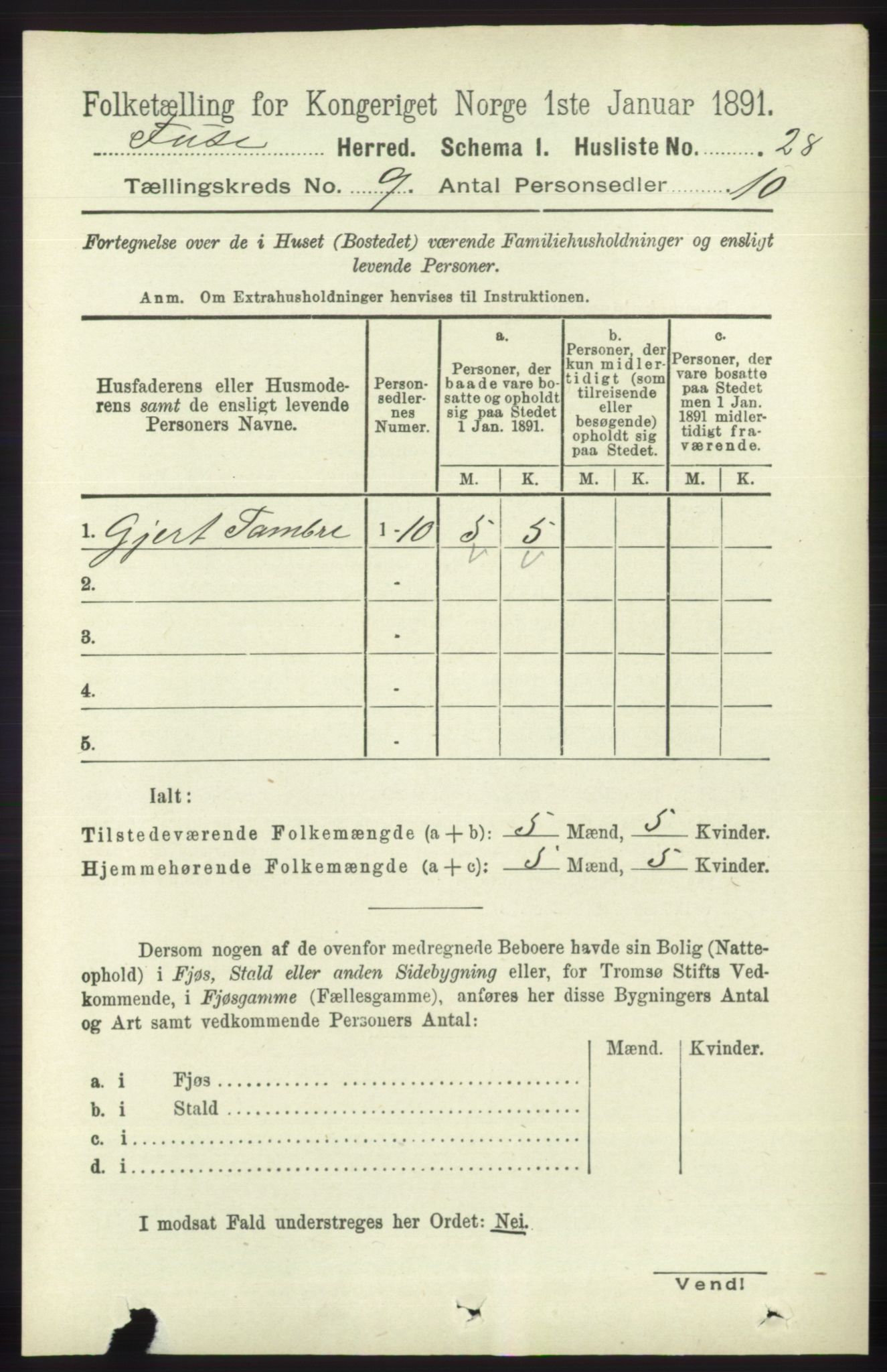 RA, 1891 census for 1241 Fusa, 1891, p. 1689