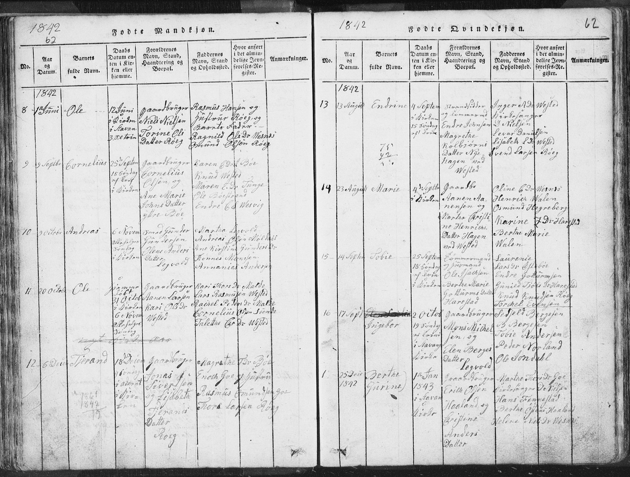 Hetland sokneprestkontor, AV/SAST-A-101826/30/30BA/L0001: Parish register (official) no. A 1, 1816-1856, p. 62