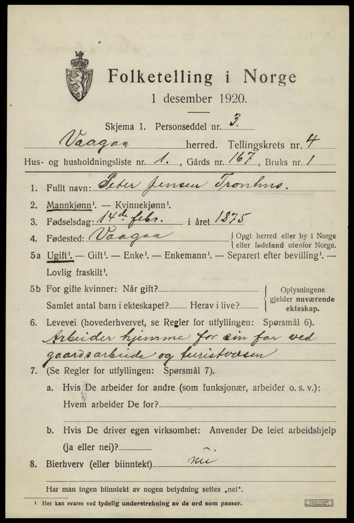 SAH, 1920 census for Vågå, 1920, p. 3390