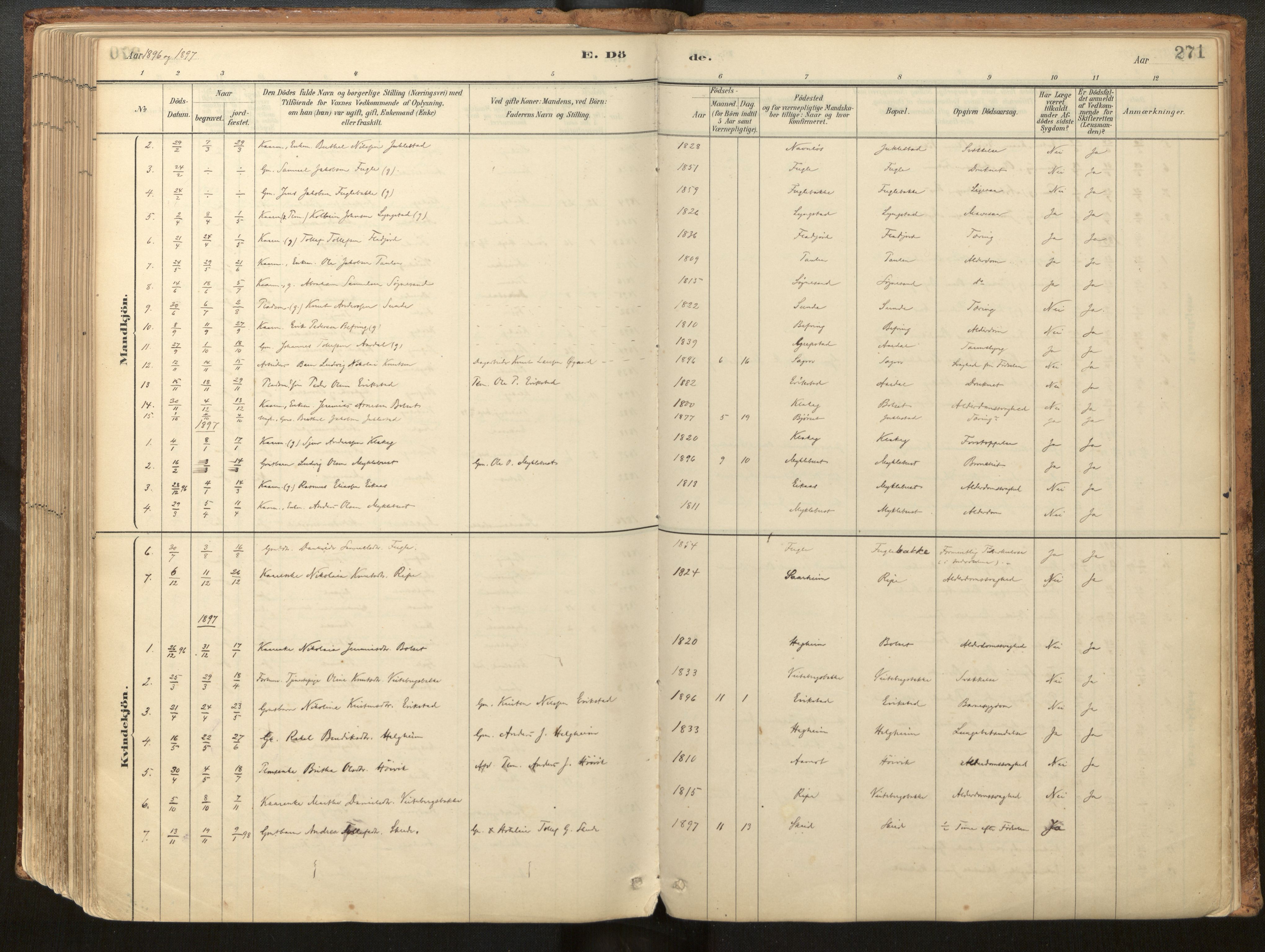 Jølster sokneprestembete, SAB/A-80701/H/Haa/Haac/L0001: Parish register (official) no. C 1, 1882-1928, p. 271