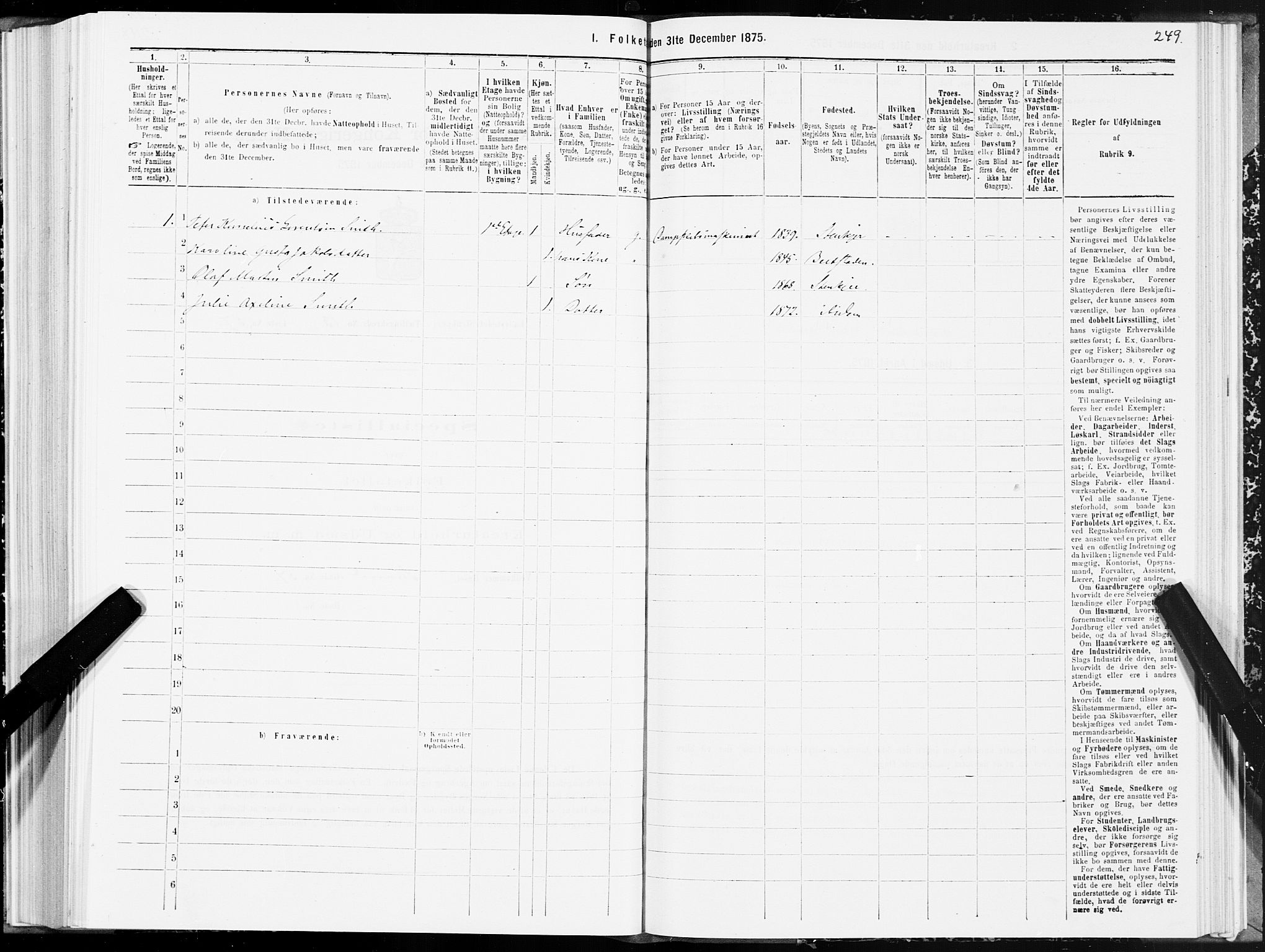 SAT, 1875 census for 1702B Steinkjer/Steinkjer, 1875, p. 249