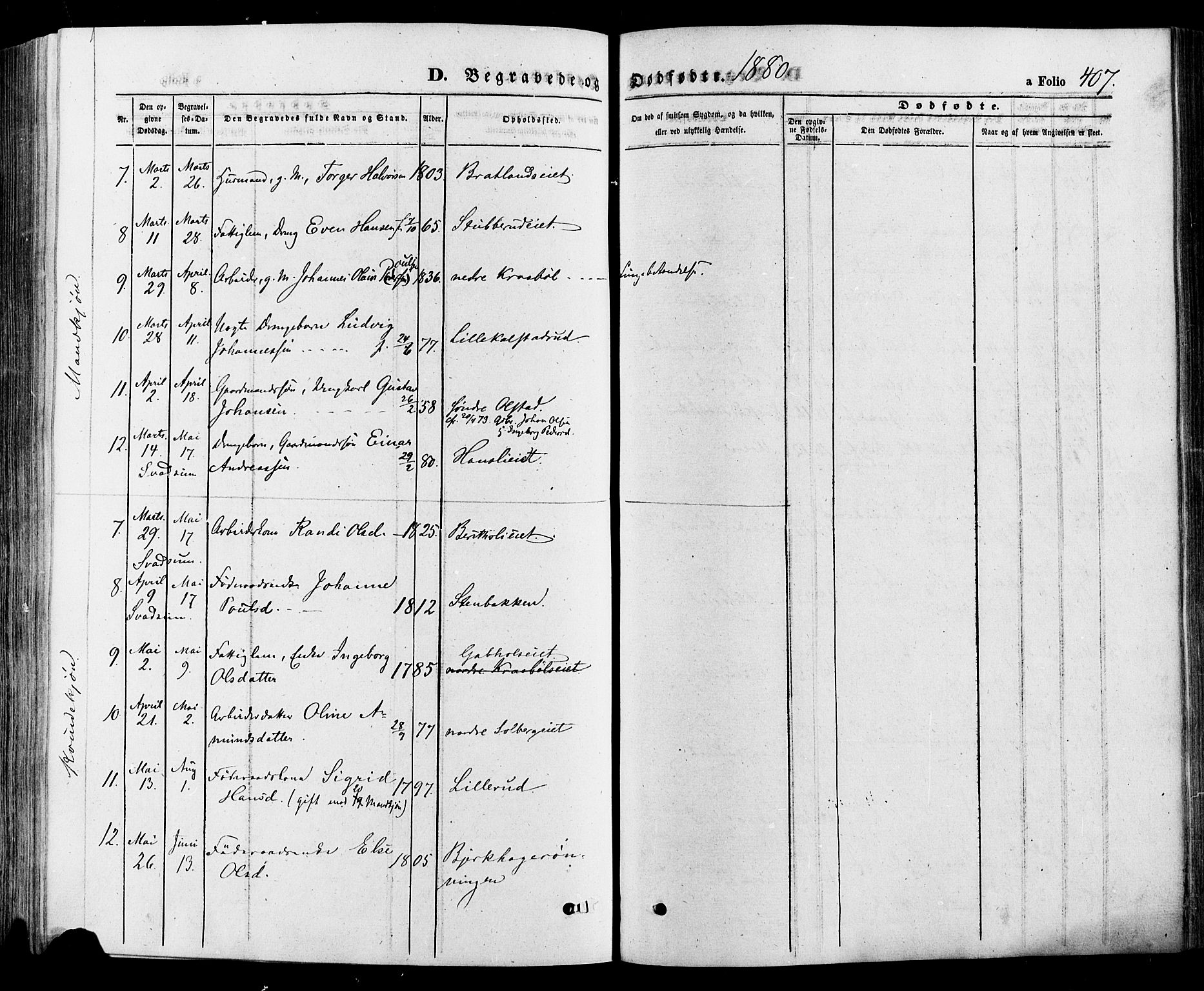 Gausdal prestekontor, SAH/PREST-090/H/Ha/Haa/L0010: Parish register (official) no. 10, 1867-1886, p. 407