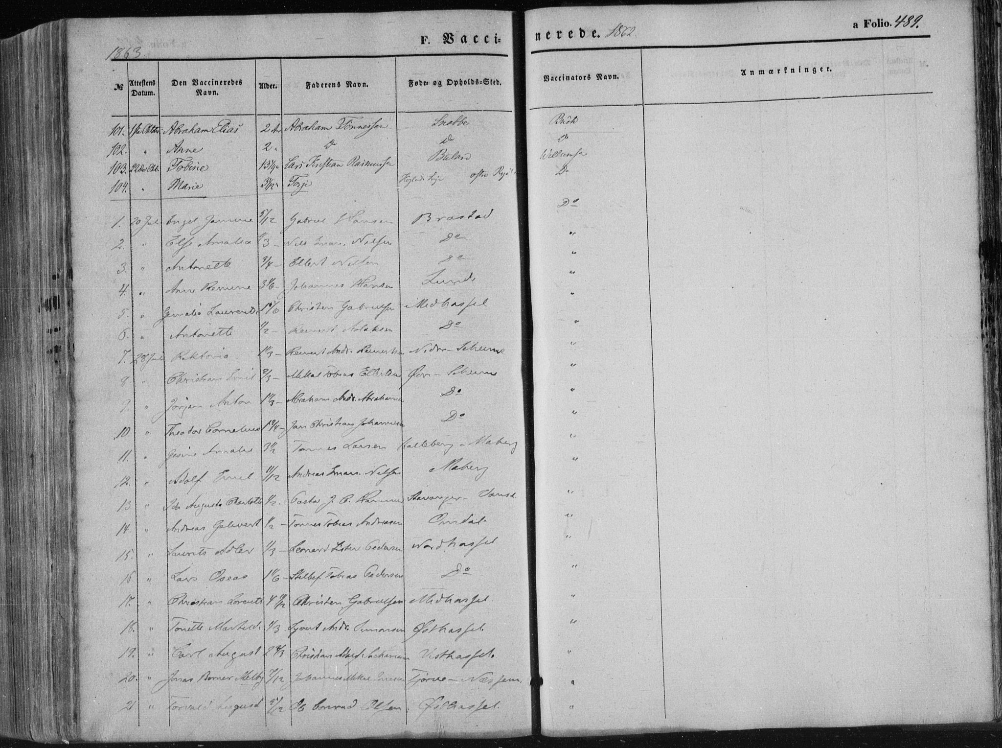 Lista sokneprestkontor, AV/SAK-1111-0027/F/Fa/L0011: Parish register (official) no. A 11, 1861-1878, p. 489