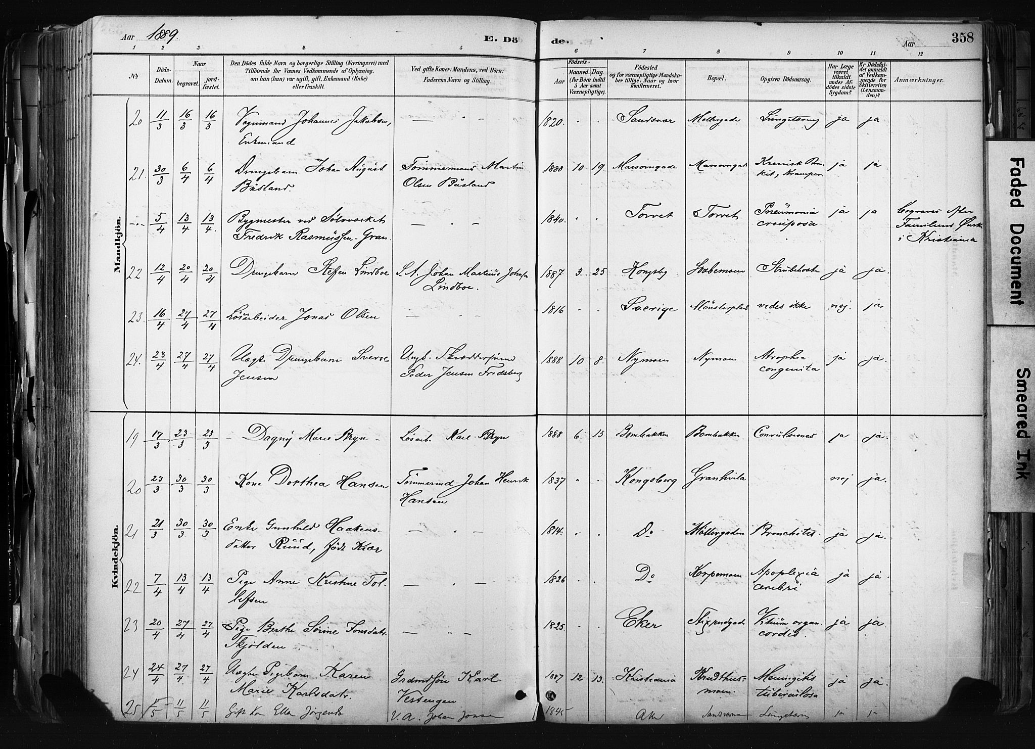 Kongsberg kirkebøker, AV/SAKO-A-22/F/Fb/L0002: Parish register (official) no. II 2, 1886-1896, p. 358