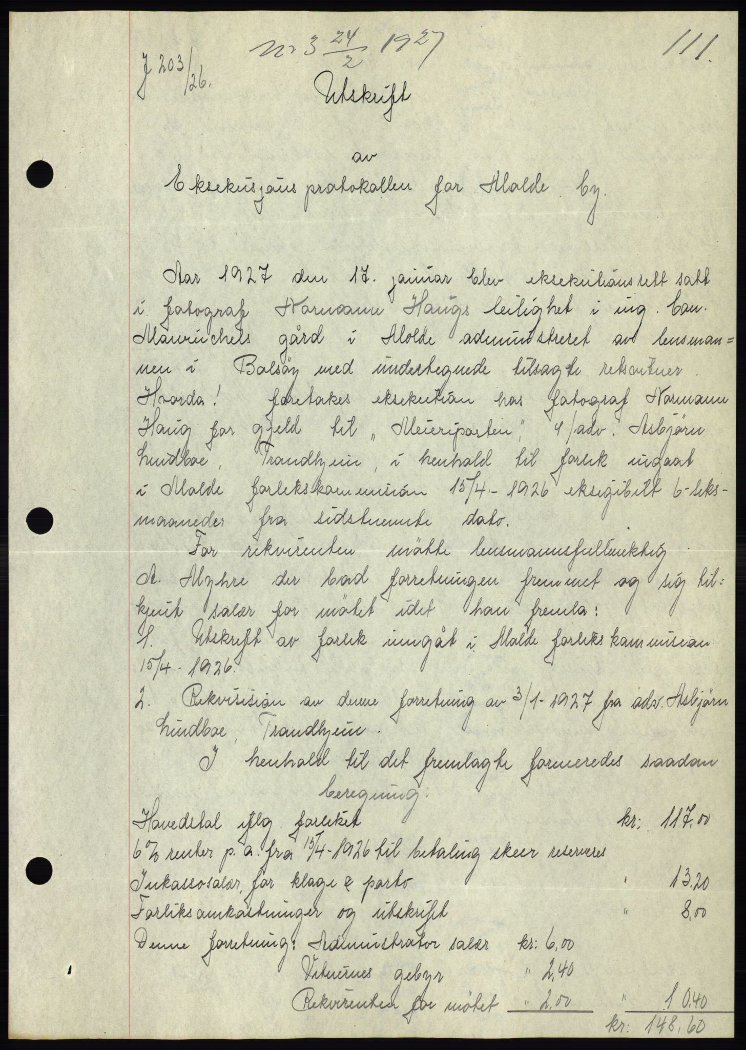 Molde byfogd, AV/SAT-A-0025/2/2C/L0011: Mortgage book no. 11, 1926-1932, Deed date: 24.02.1927