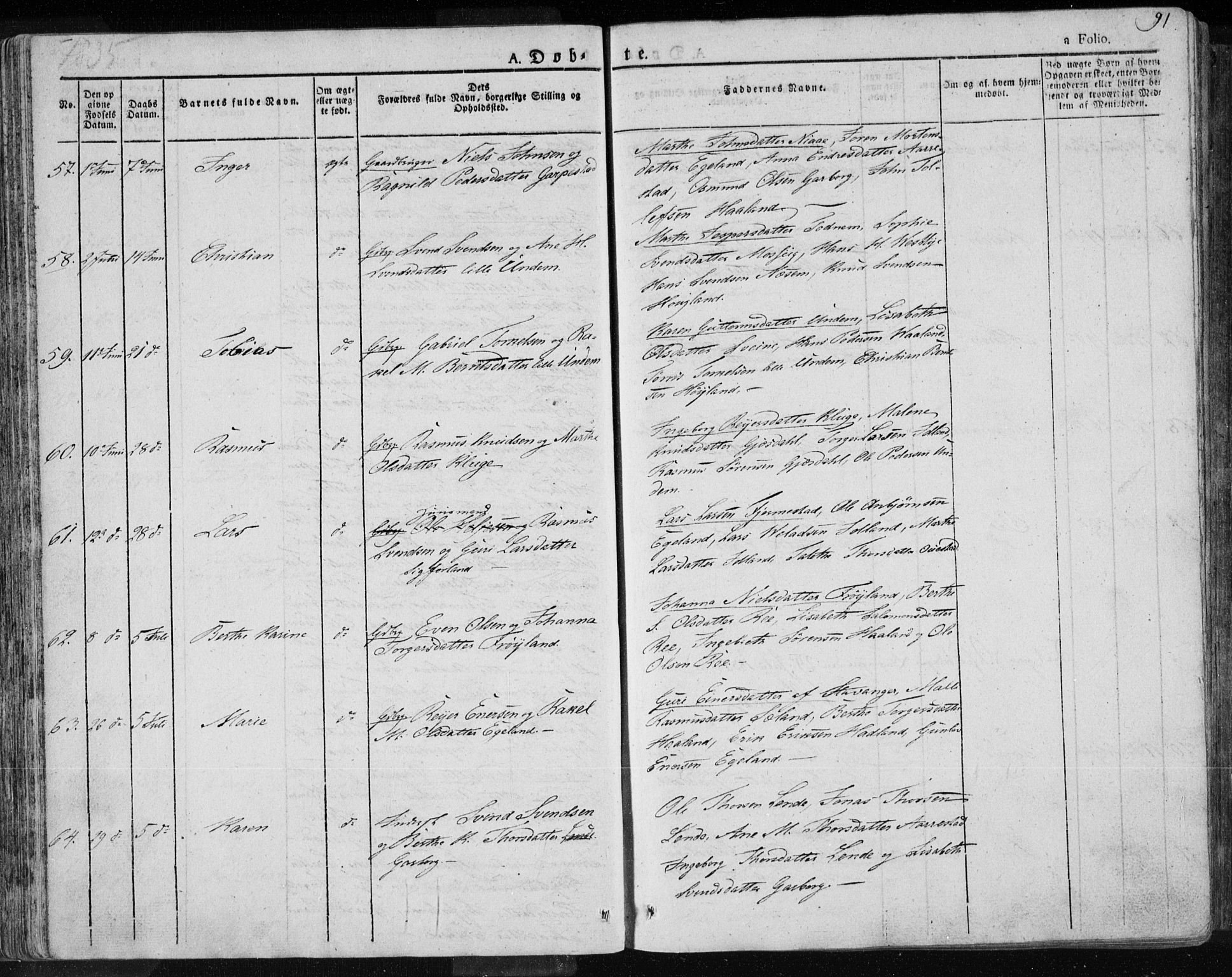 Lye sokneprestkontor, AV/SAST-A-101794/001/30BA/L0004: Parish register (official) no. A 4, 1826-1841, p. 91