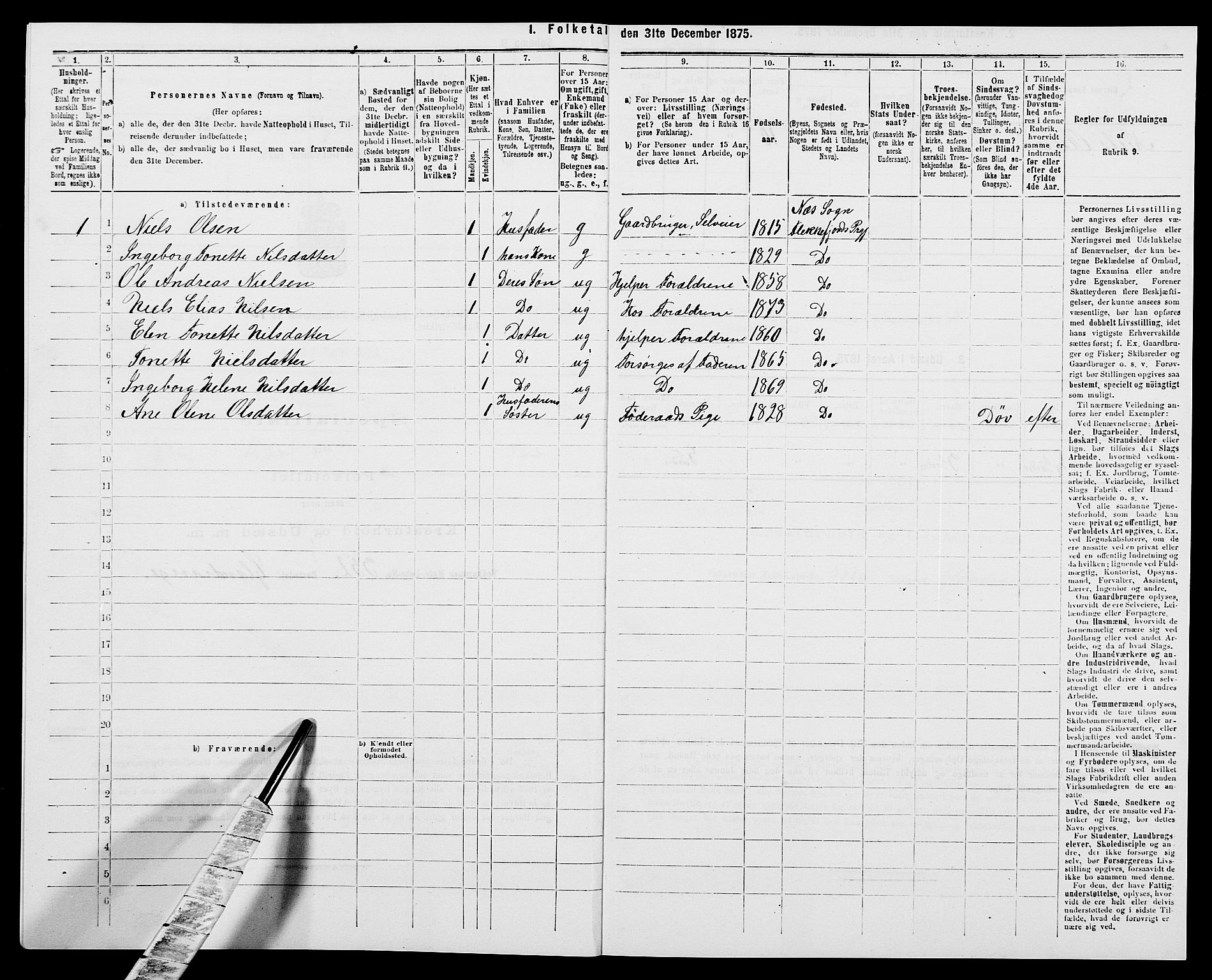 SAK, 1875 census for 1042L Flekkefjord/Nes og Hidra, 1875, p. 1222