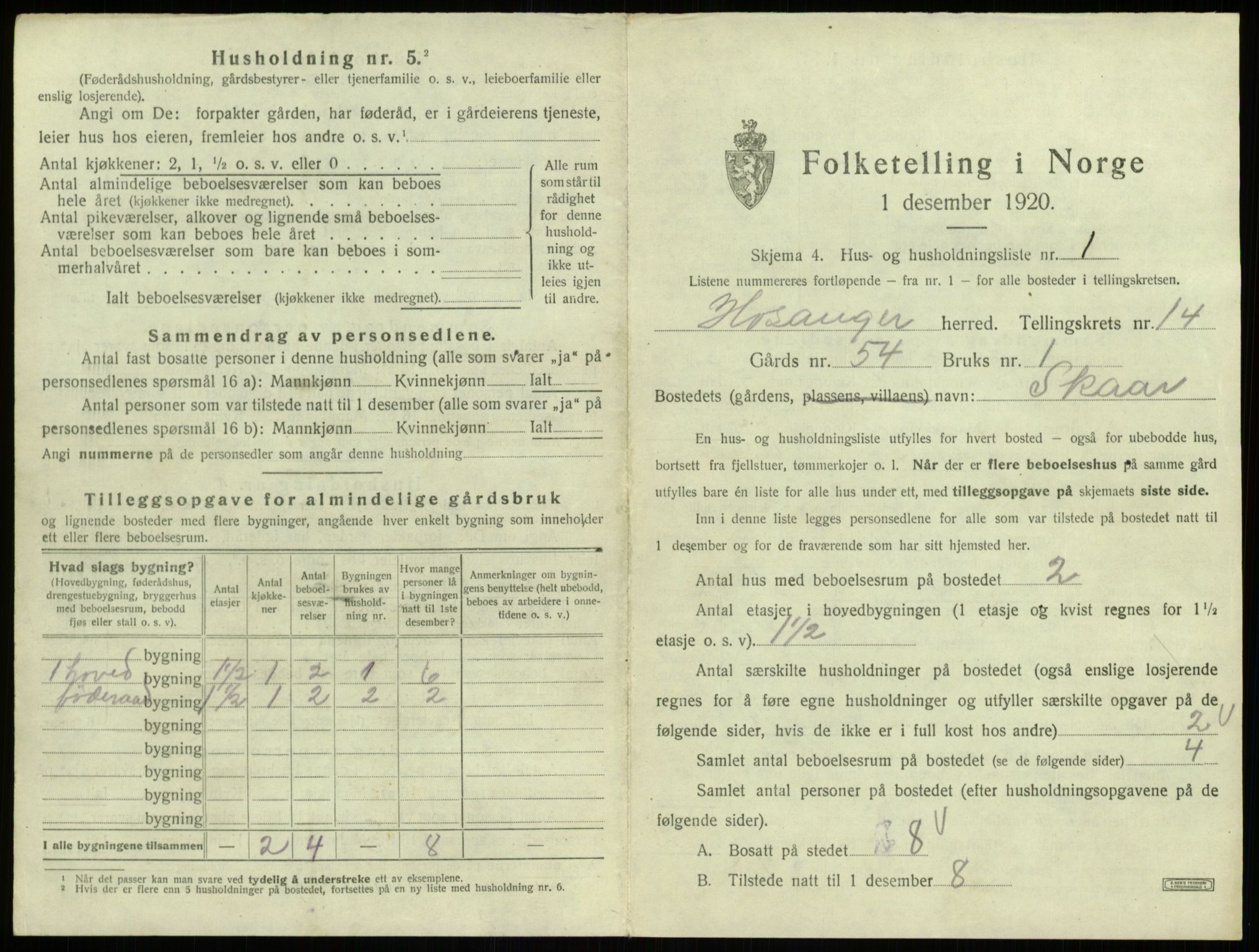 SAB, 1920 census for Hosanger, 1920, p. 716