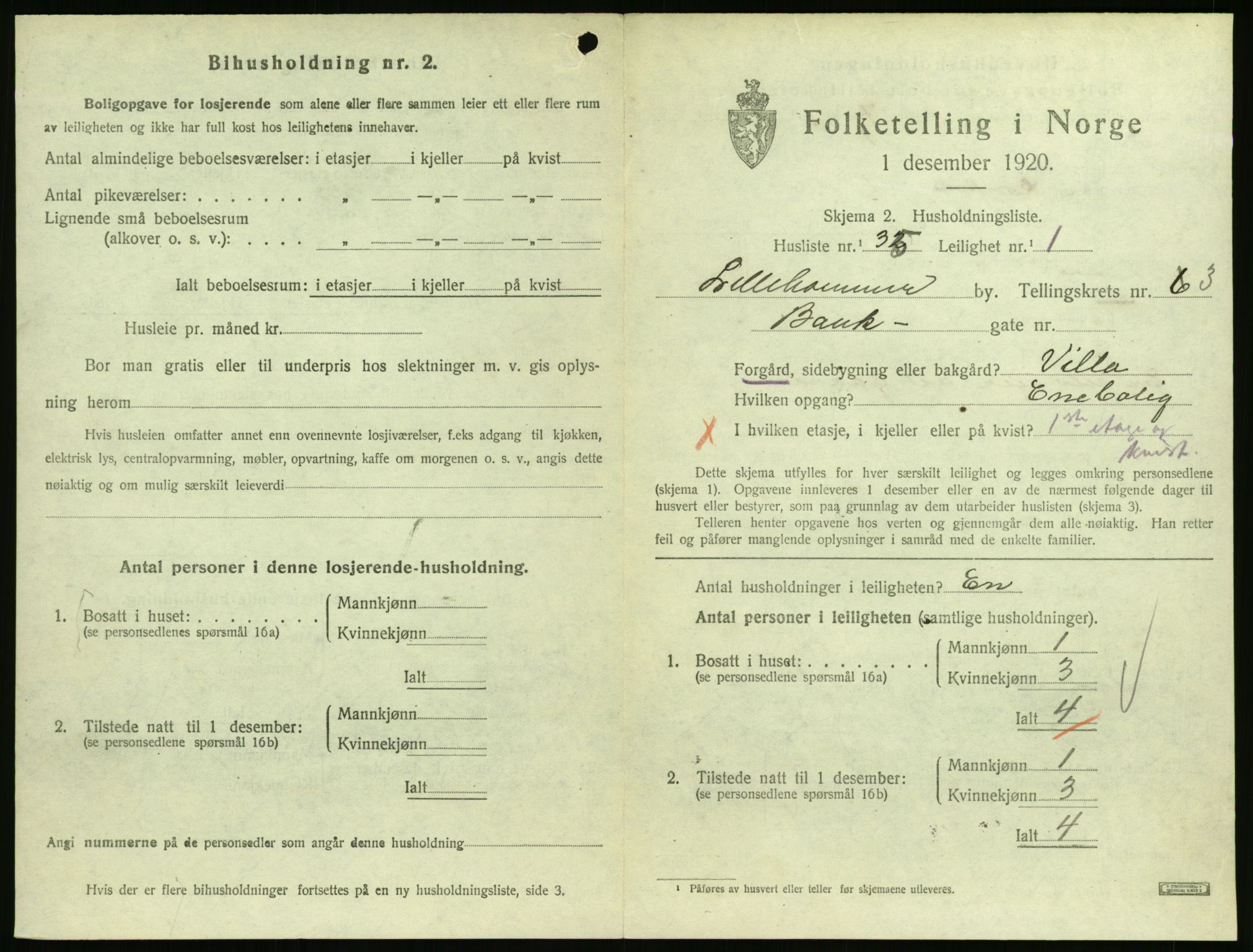SAH, 1920 census for Lillehammer, 1920, p. 1876