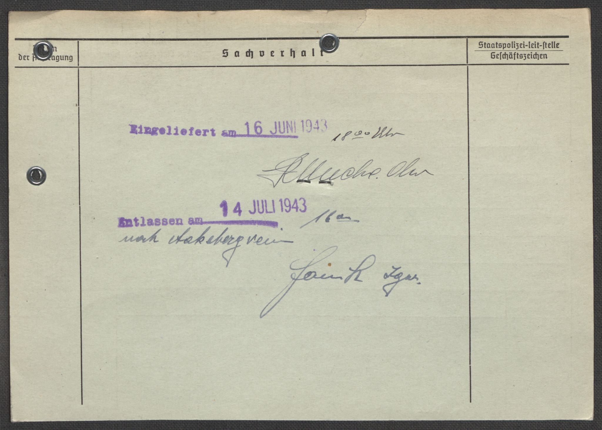 Befehlshaber der Sicherheitspolizei und des SD, RA/RAFA-5969/E/Ea/Eaa/L0010: Register over norske fanger i Møllergata 19: Sø-Å, 1940-1945, p. 1269