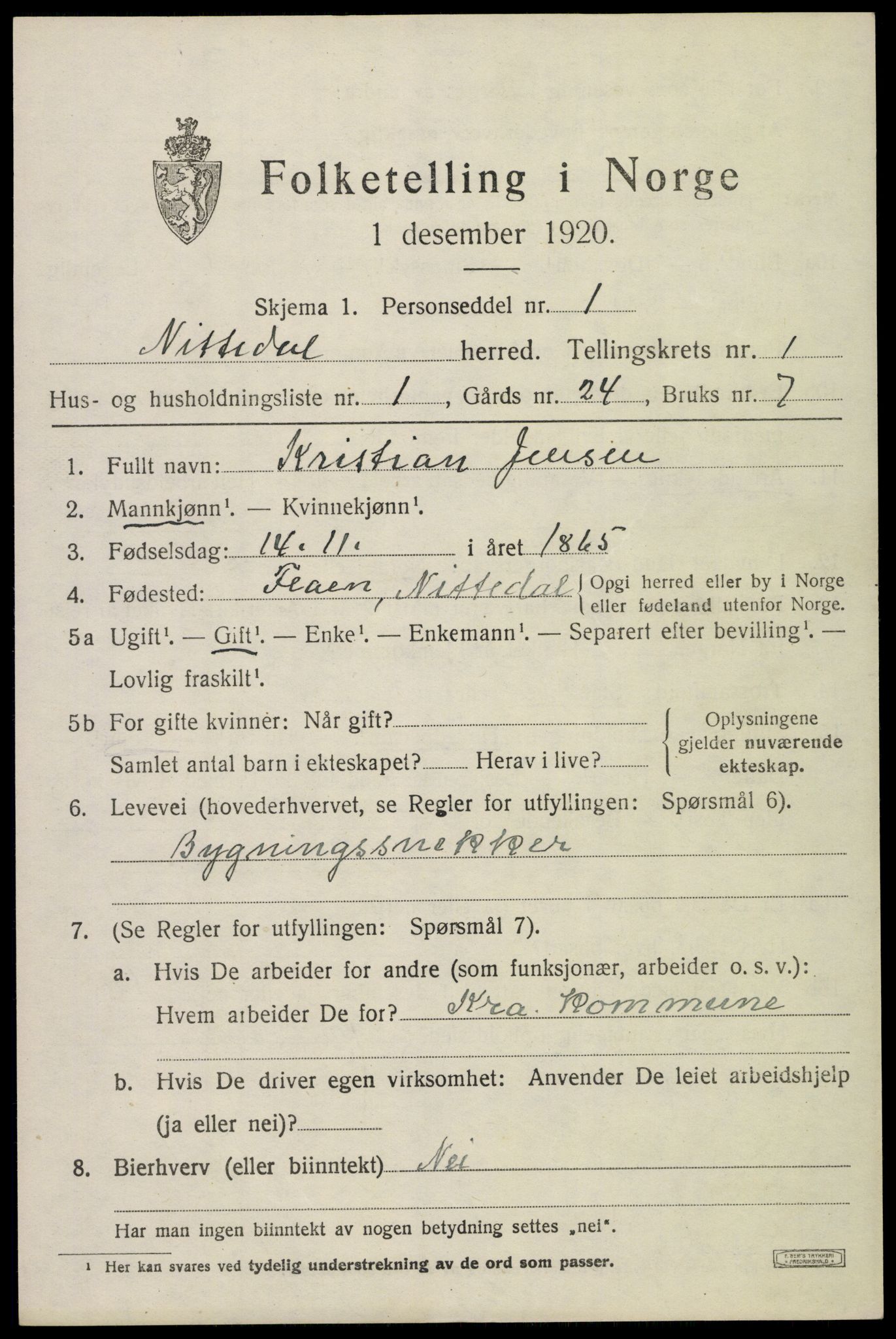 SAO, 1920 census for Nittedal, 1920, p. 1204
