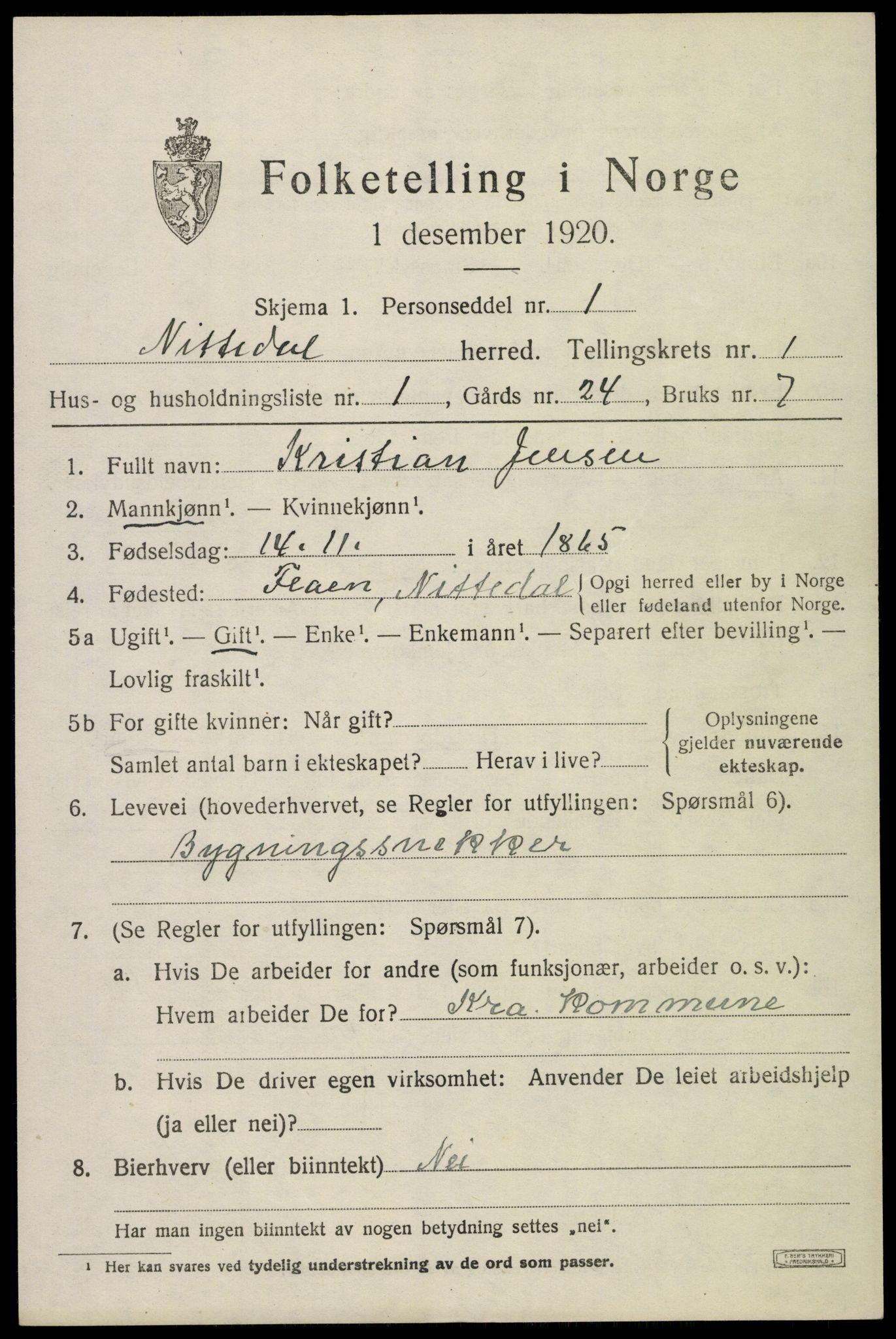 SAO, 1920 census for Nittedal, 1920, p. 1204