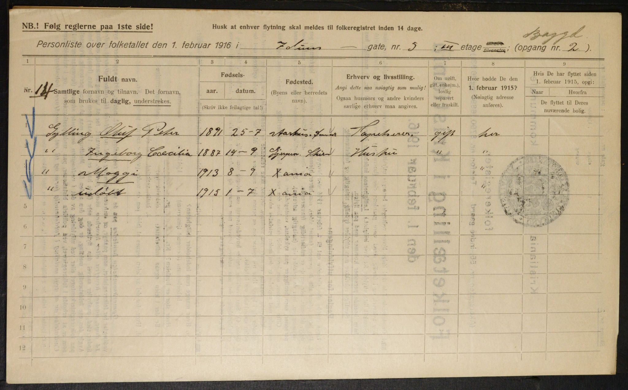 OBA, Municipal Census 1916 for Kristiania, 1916, p. 44079