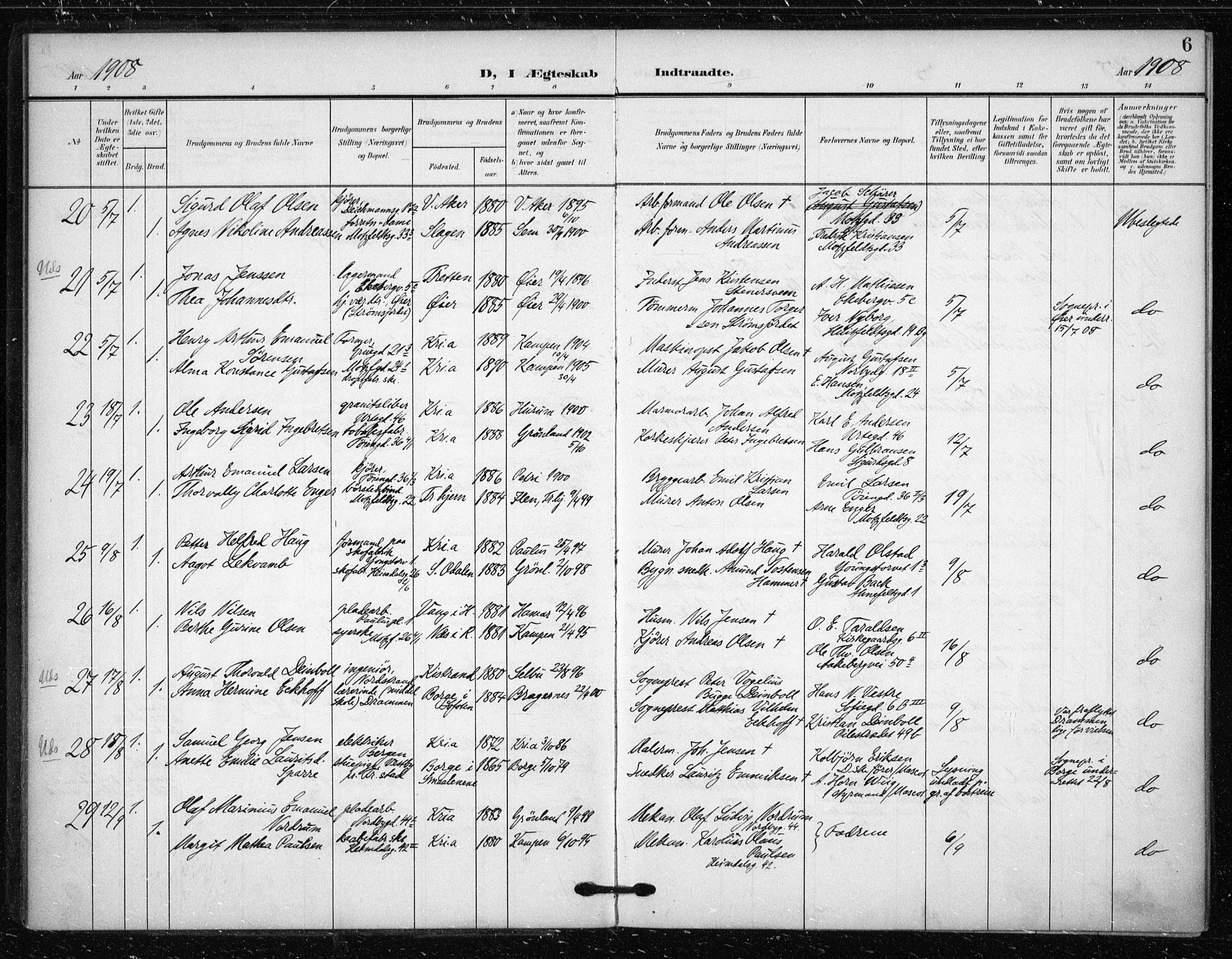Tøyen prestekontor Kirkebøker, SAO/A-10167a/F/Fa/L0002: Parish register (official) no. 2, 1907-1916, p. 6