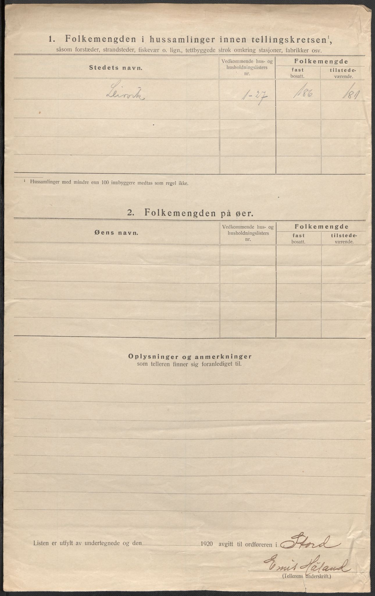 SAB, 1920 census for Stord, 1920, p. 40