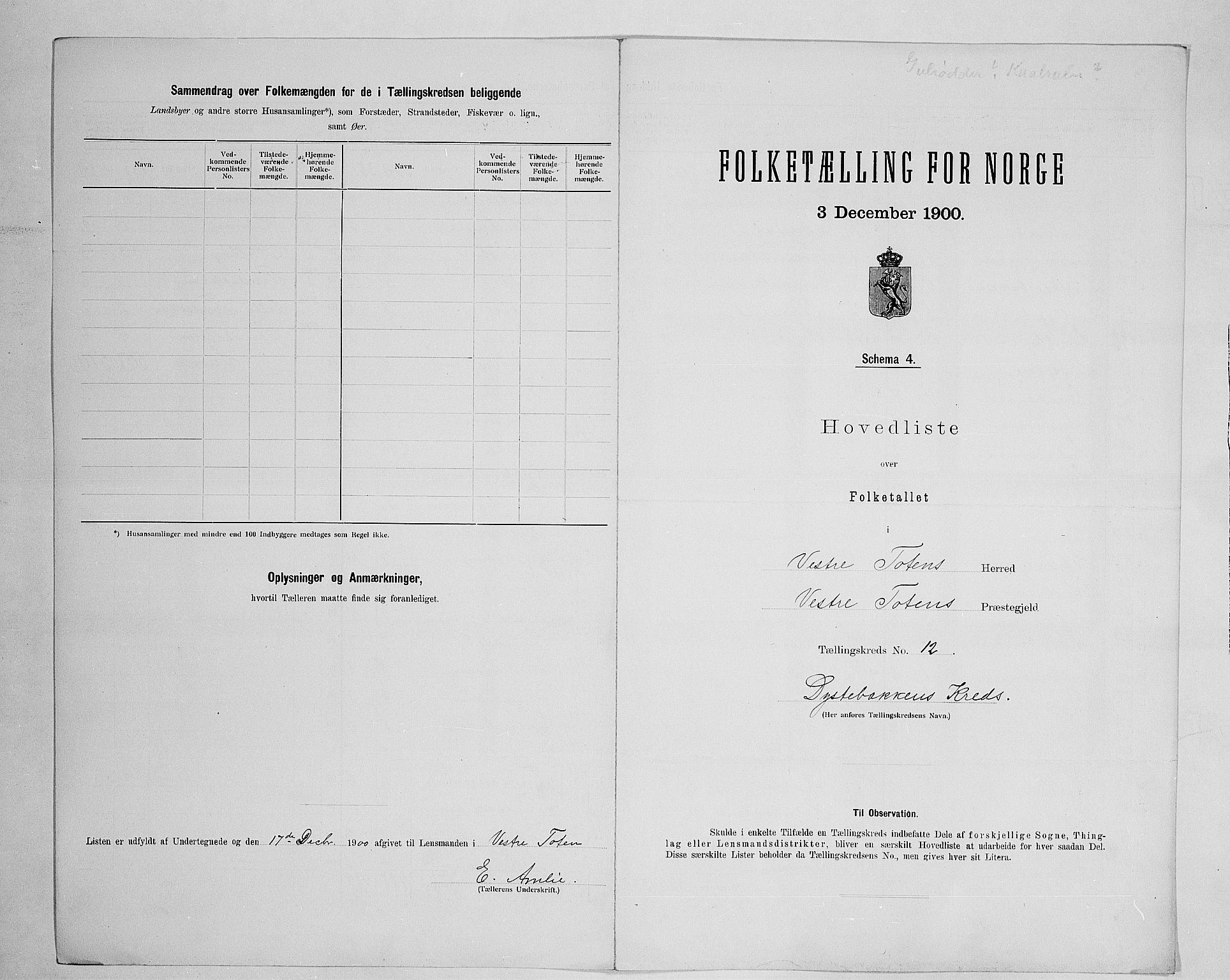 SAH, 1900 census for Vestre Toten, 1900, p. 55