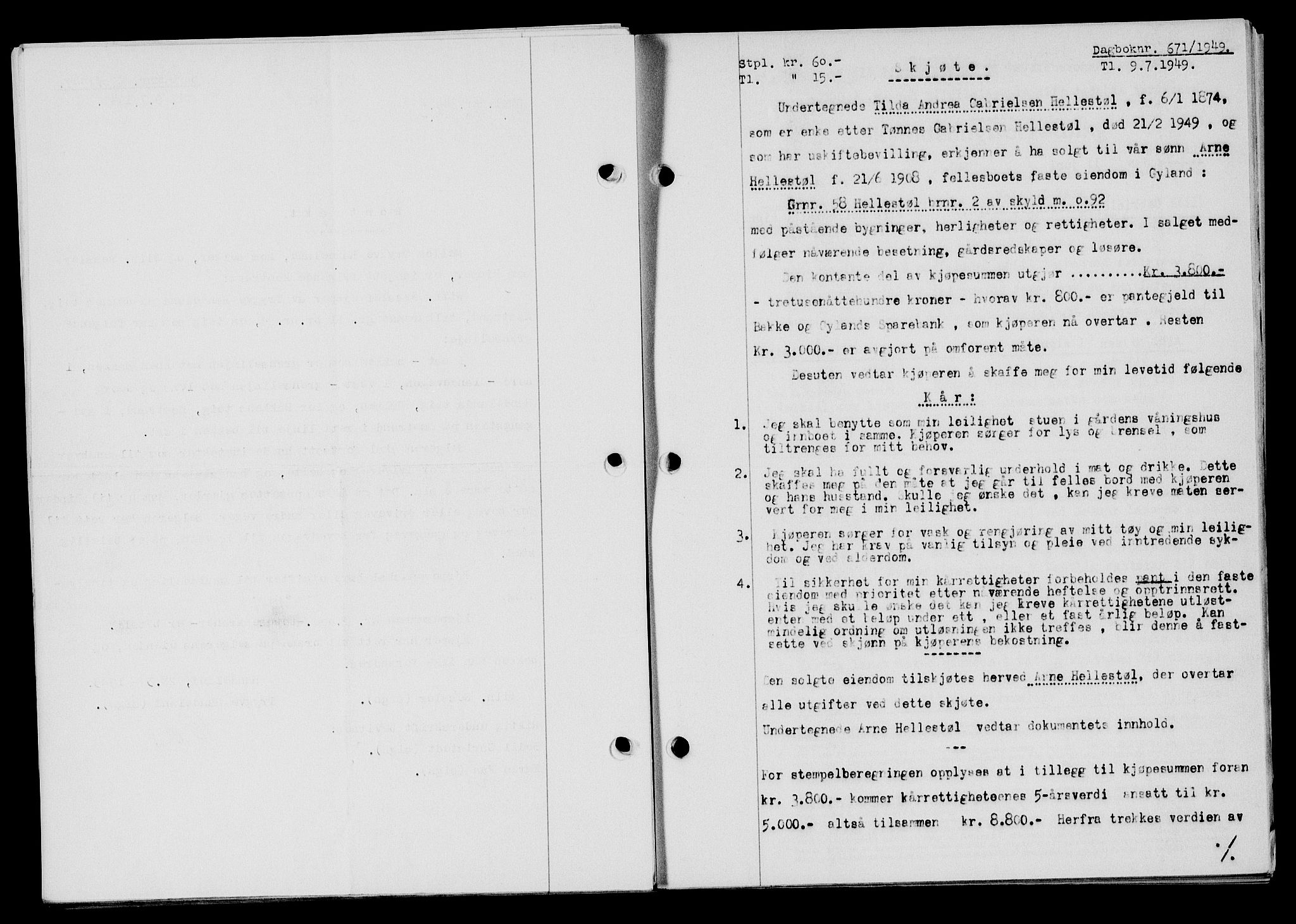 Flekkefjord sorenskriveri, SAK/1221-0001/G/Gb/Gba/L0065: Mortgage book no. A-13, 1949-1949, Diary no: : 671/1949