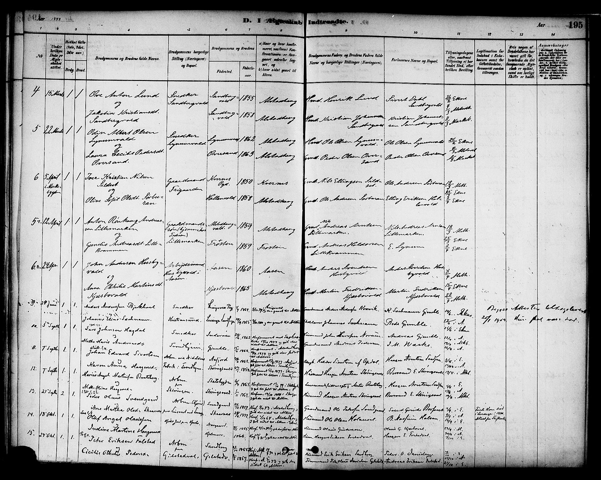 Ministerialprotokoller, klokkerbøker og fødselsregistre - Nord-Trøndelag, AV/SAT-A-1458/717/L0159: Parish register (official) no. 717A09, 1878-1898, p. 195